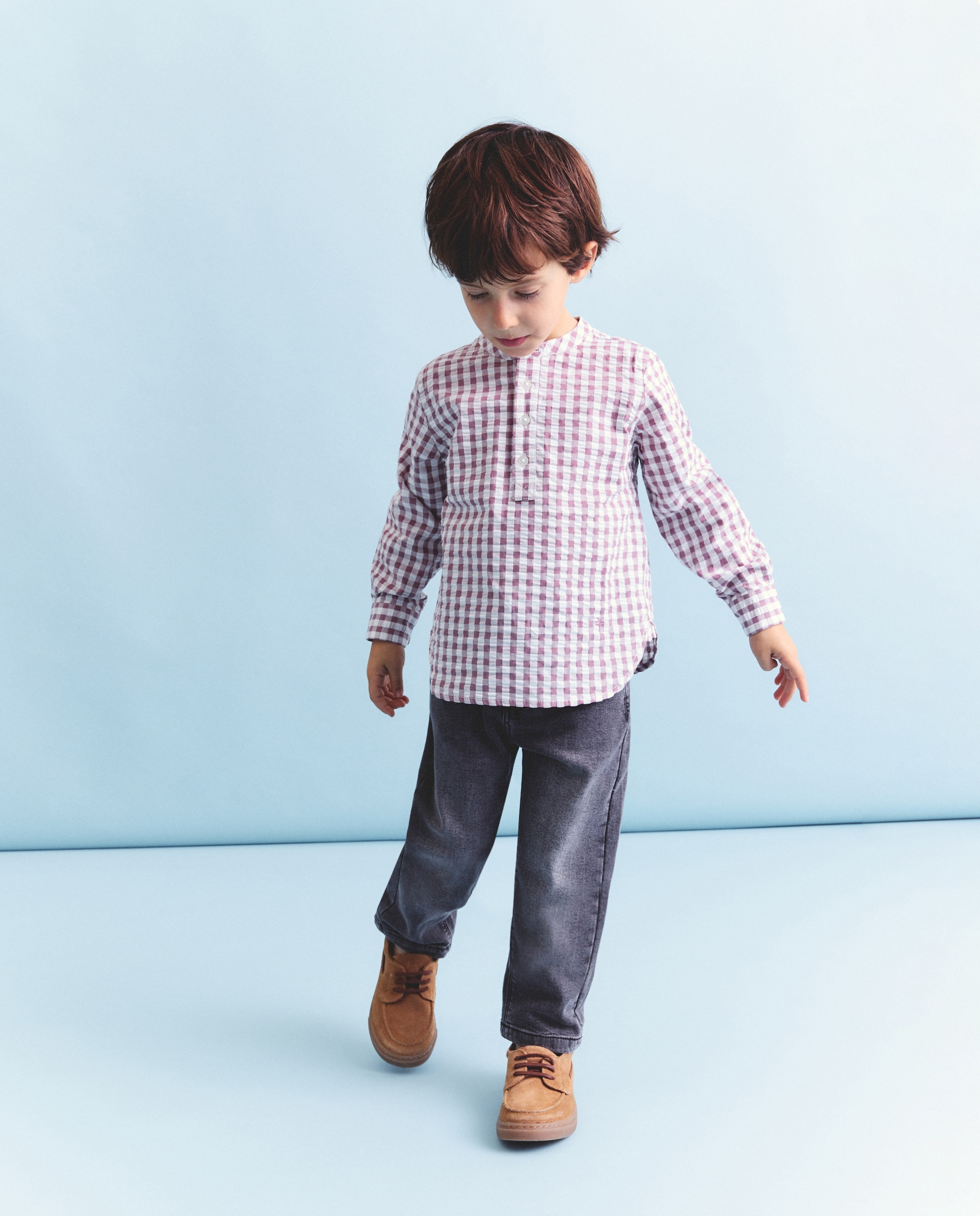 Camisa manga larga de niño con cuello mao y cuadro vichy - Coconut El Corte Inglés - Rojo Rojo-2