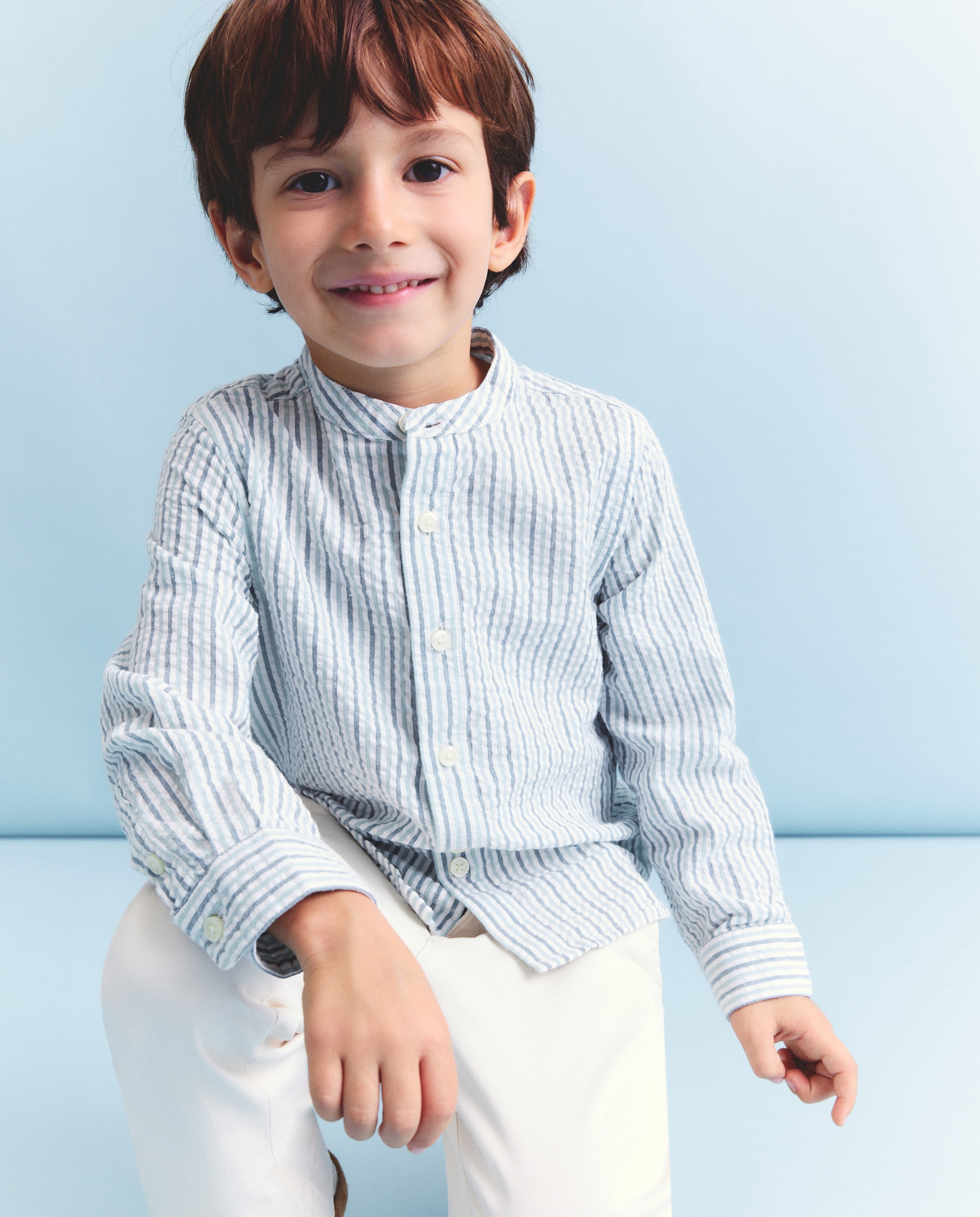 Camisa de Manga Comprida com Gola à Padre e Risca Bicolor Verde-2