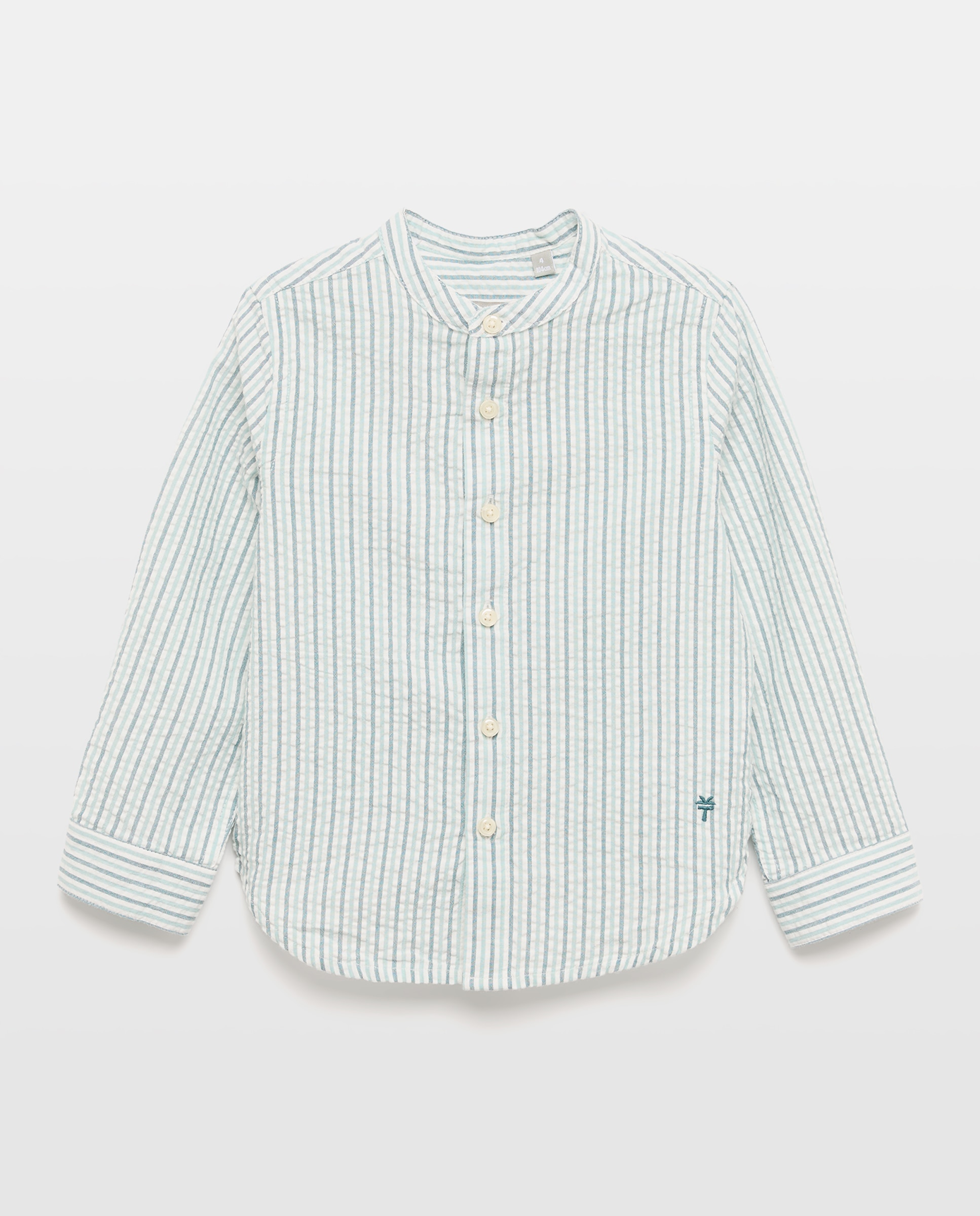 Camisa de Manga Comprida com Gola à Padre e Risca Bicolor Verde-4