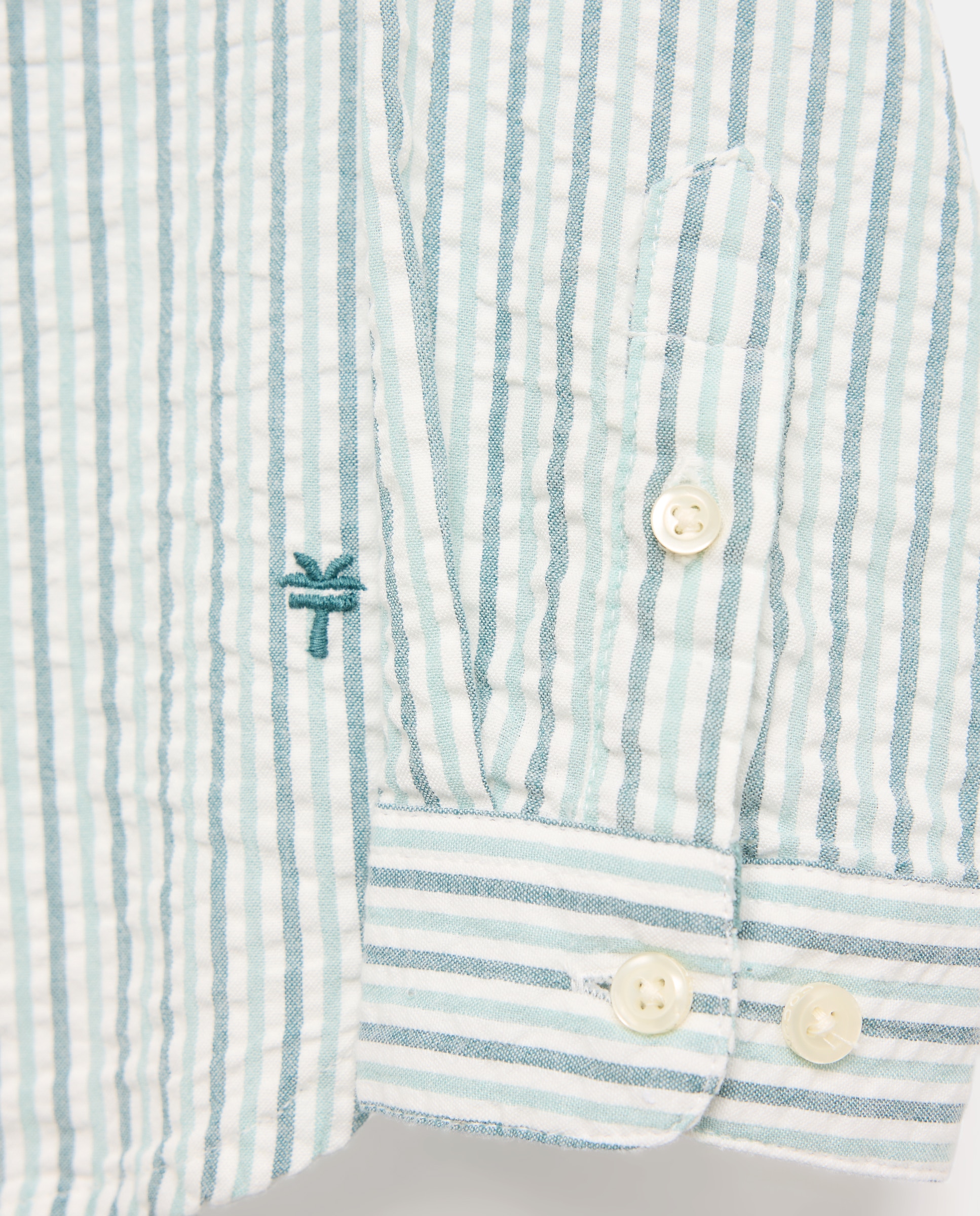 Camisa de Manga Comprida com Gola à Padre e Risca Bicolor Verde-5
