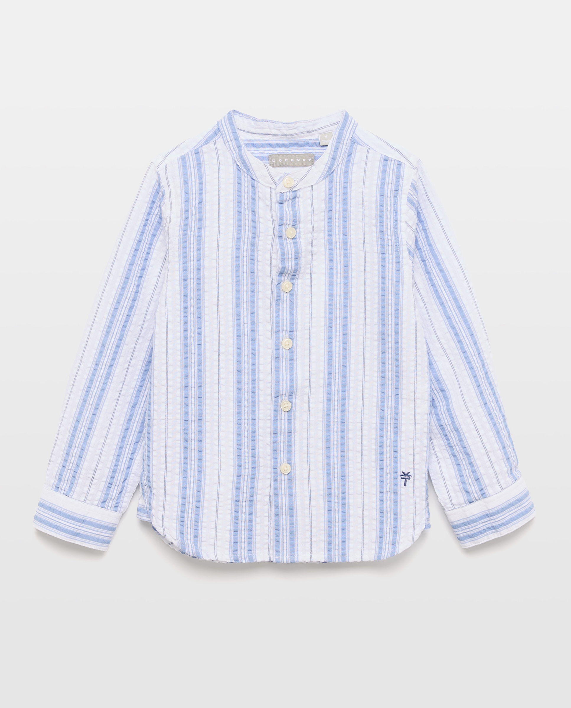 Camisa de Manga Comprida com Gola à Padre e Risca Bicolor Azul-5