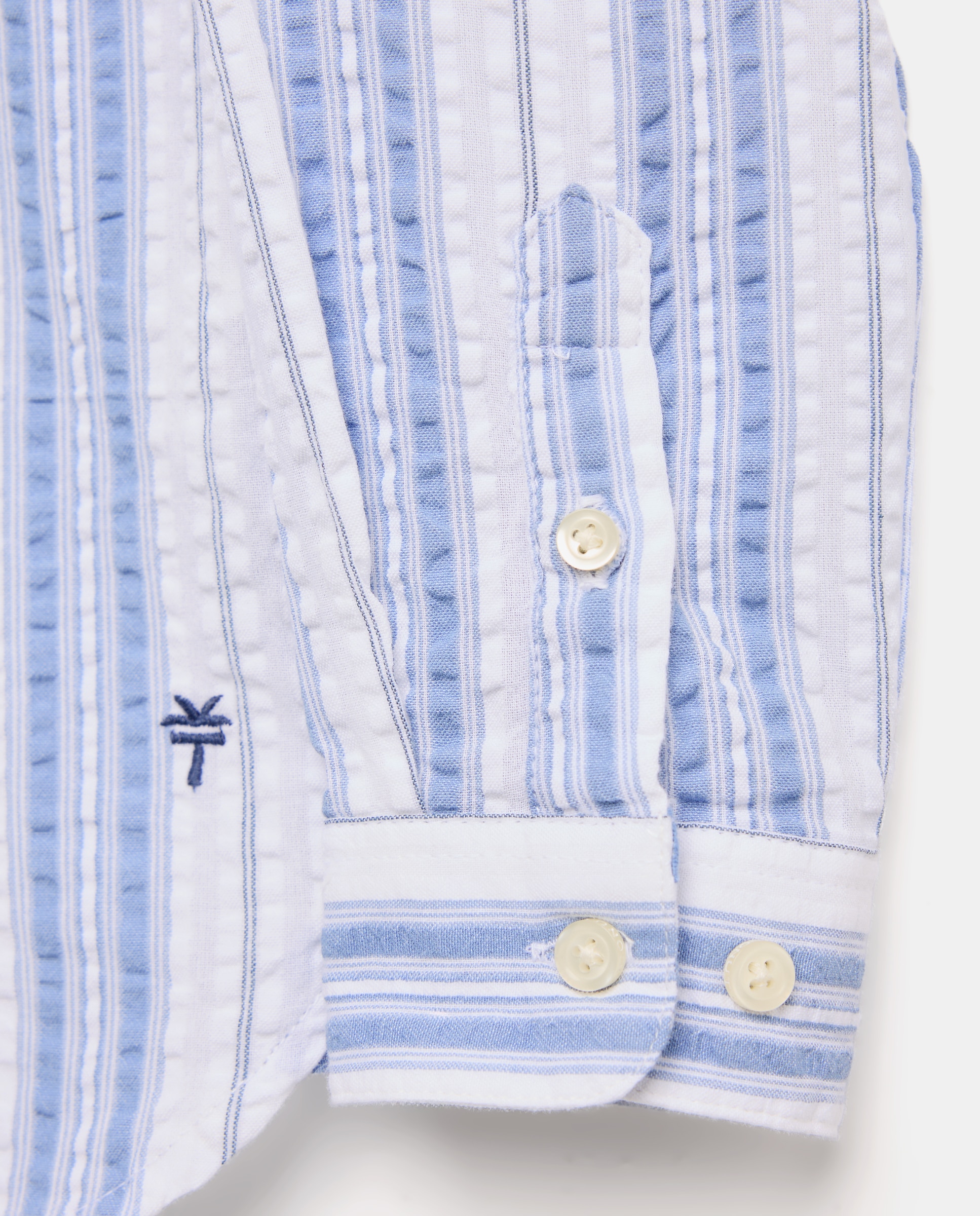 Camisa de Manga Comprida com Gola à Padre e Risca Bicolor Azul-6