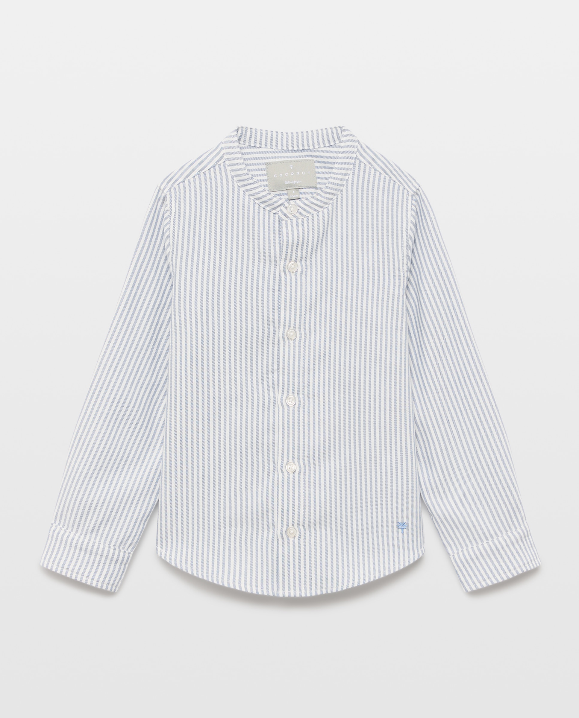 Camisa com manga comprida gola à padre Azul-4
