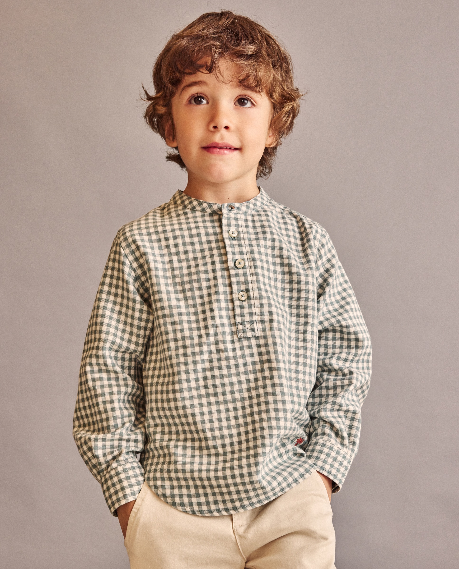 Imagem 0 de Camisa Vichy com Manga Comprida e Gola à Padre