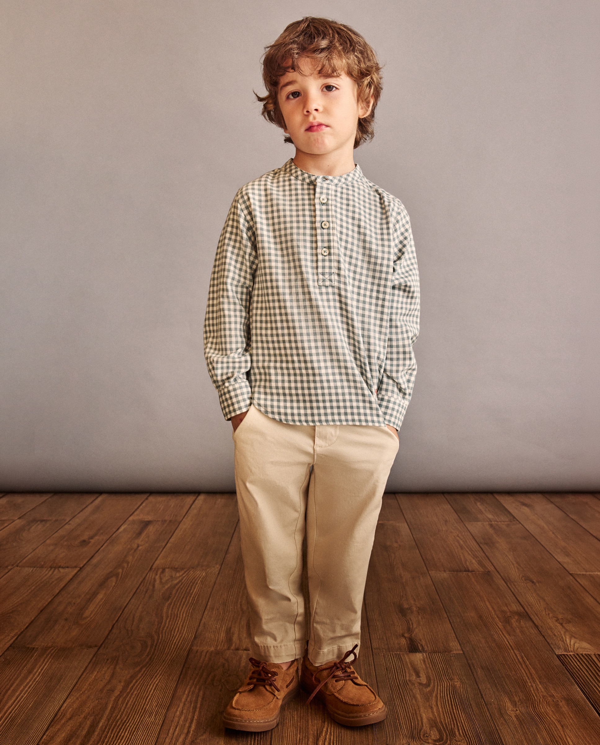 Camisa Vichy com Manga Comprida e Gola à Padre Verde-2