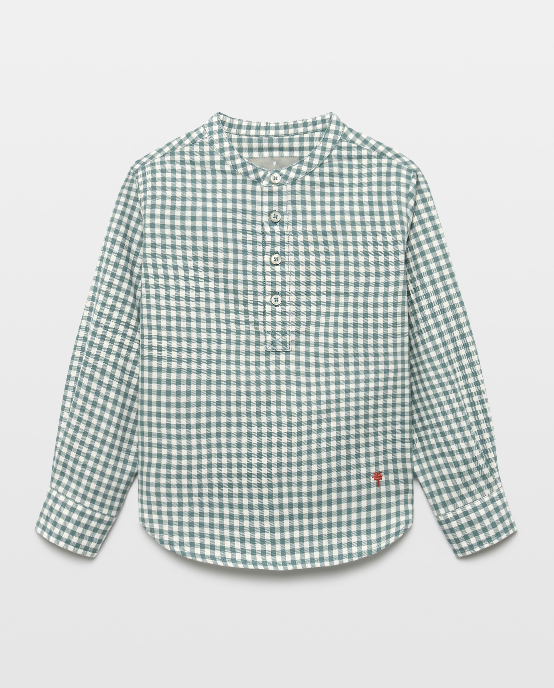 Camisa Vichy com Manga Comprida e Gola à Padre Verde-4