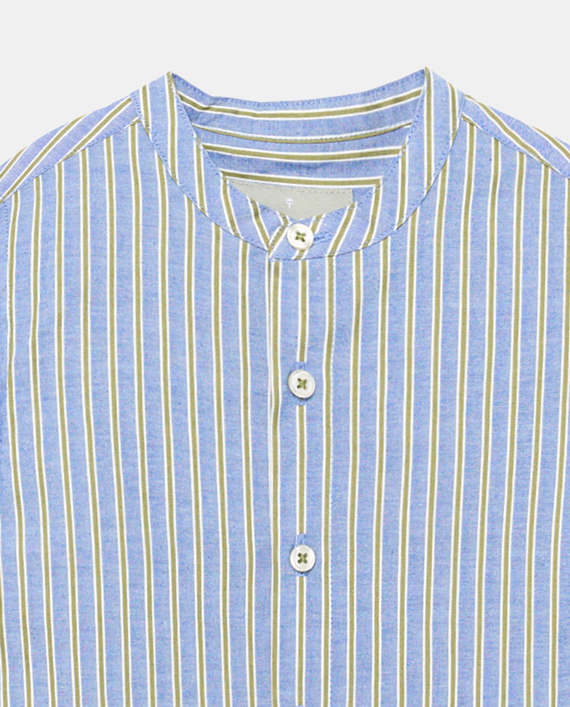 Camisa às Riscas com Manga Comprida e Gola à Padre Azul-6