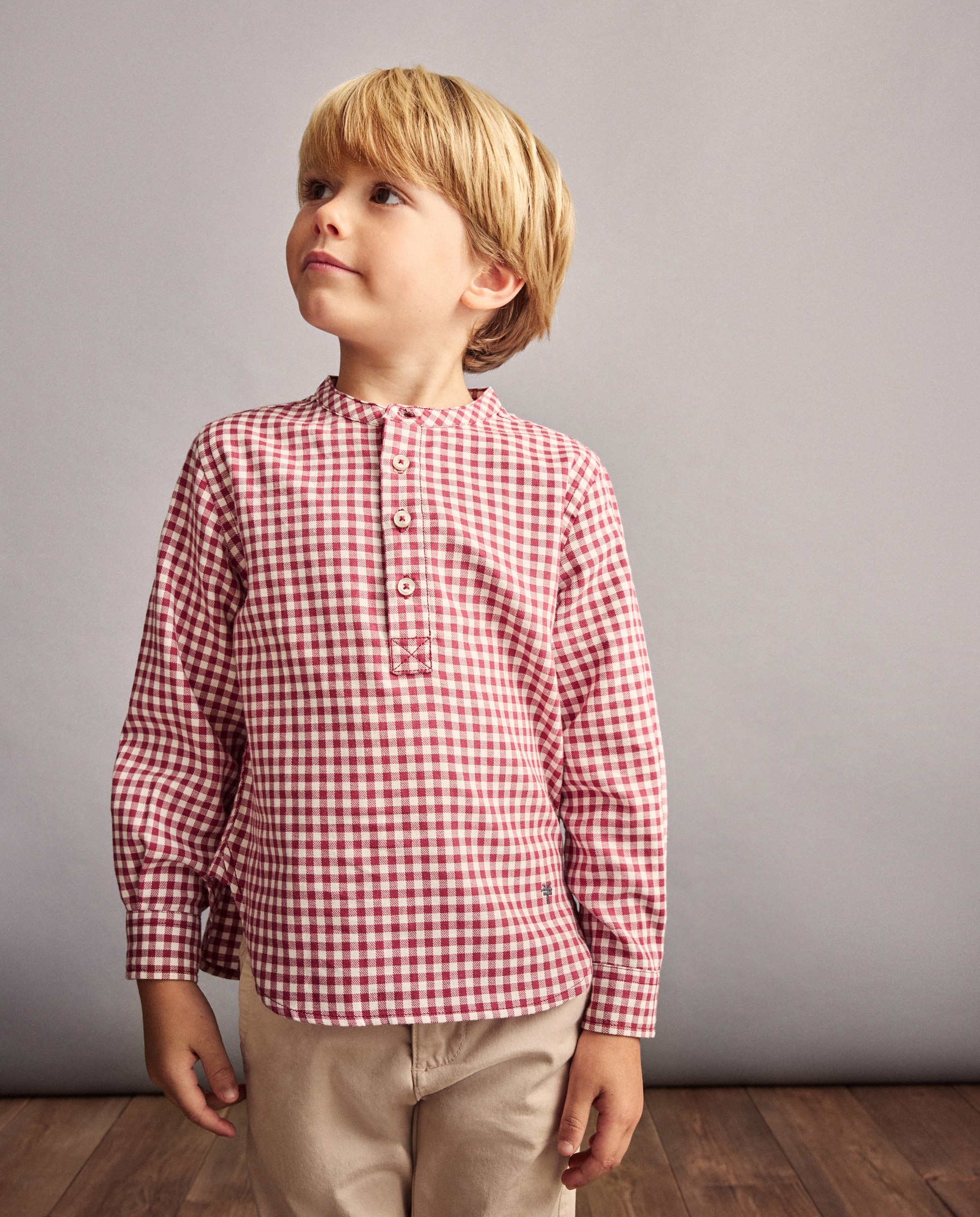 Imagem 0 de Camisa Vichy com Manga Comprida e Gola à Padre