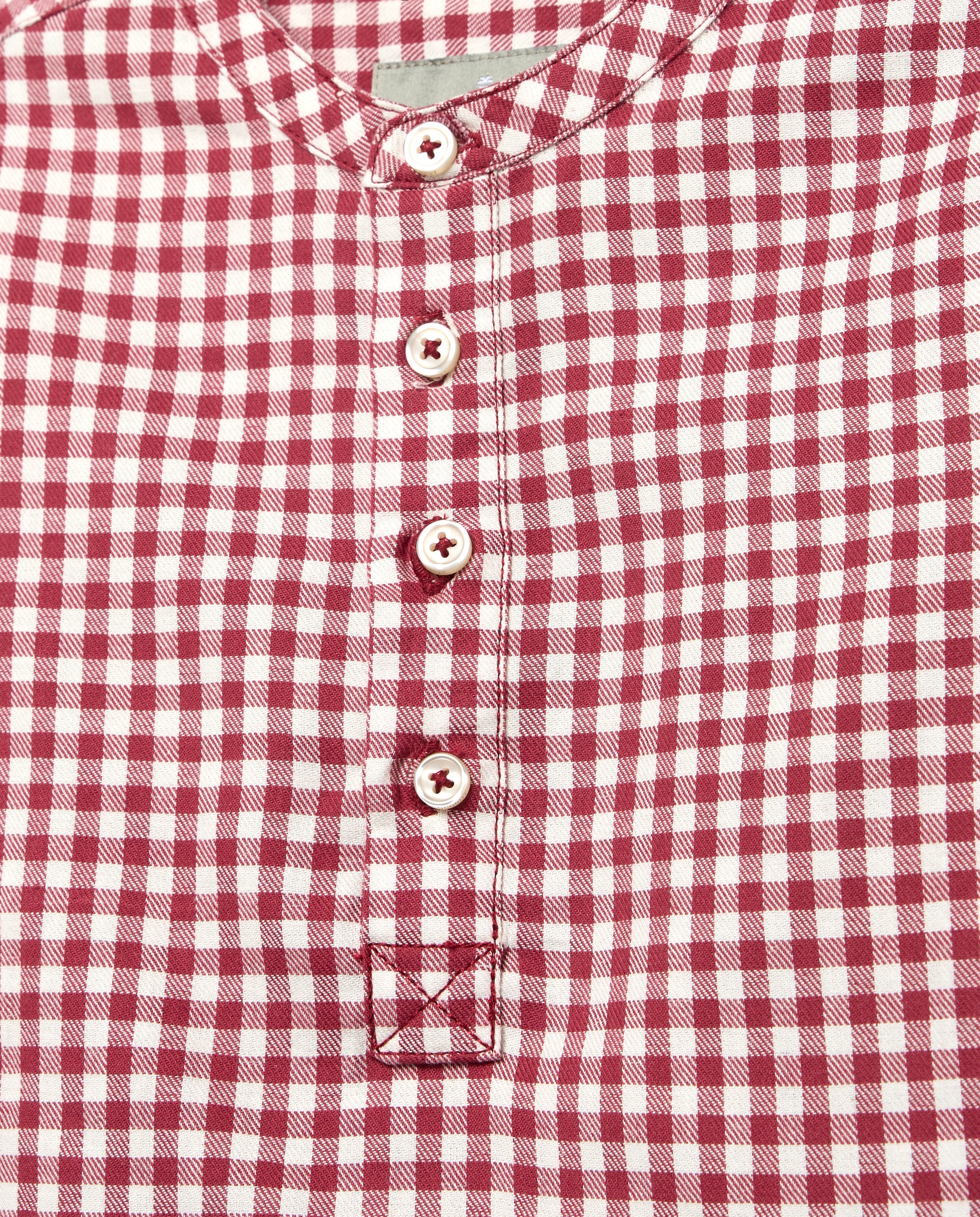 Camisa Vichy com Manga Comprida e Gola à Padre Vermelho-5