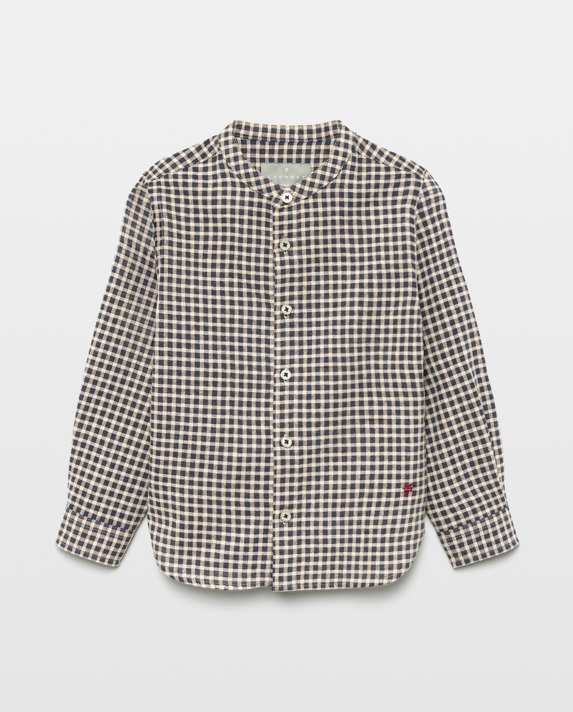 Camisa Vichy Rústica com Manga Comprida e Gola à Padre Azul-4