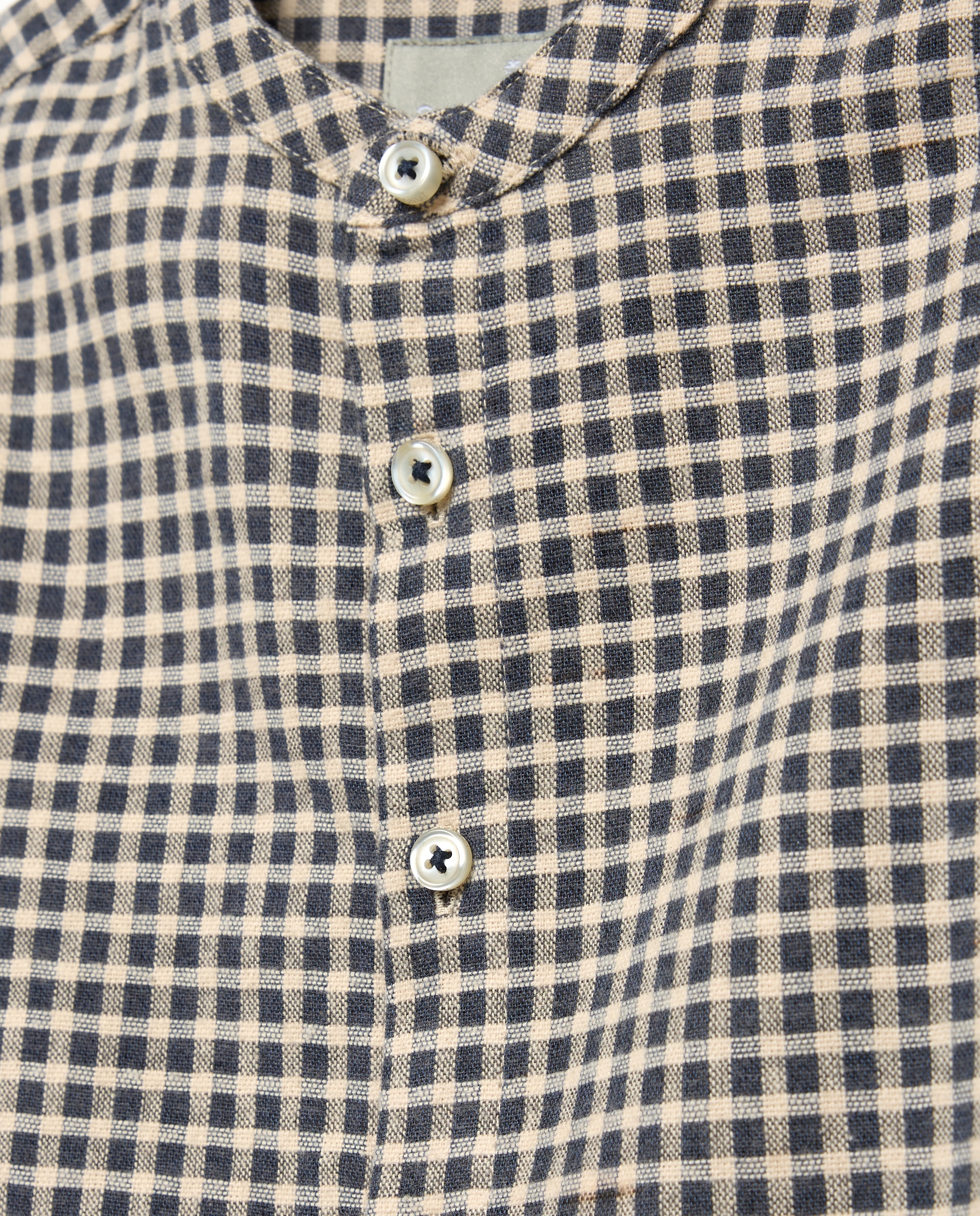 Camisa Vichy Rústica com Manga Comprida e Gola à Padre Azul-5