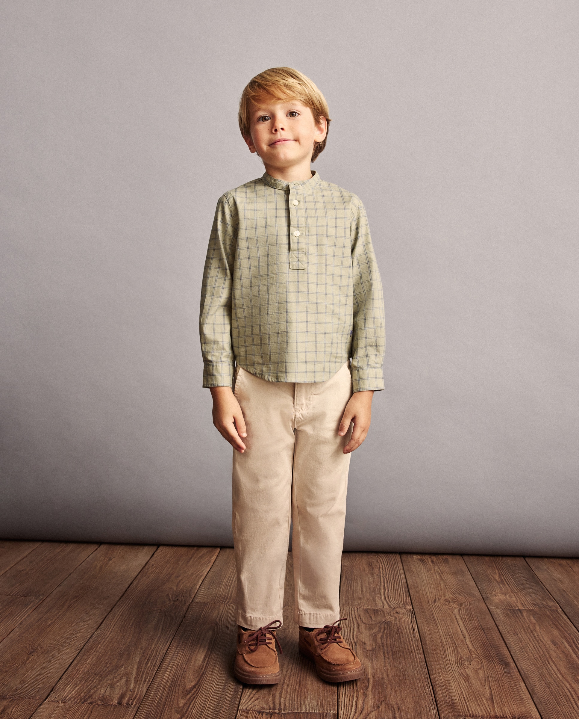 Camisa de Manga Comprida com Gola à Padre e Quadrados Tipo Janela Coconut El Corte Inglés Verde-2