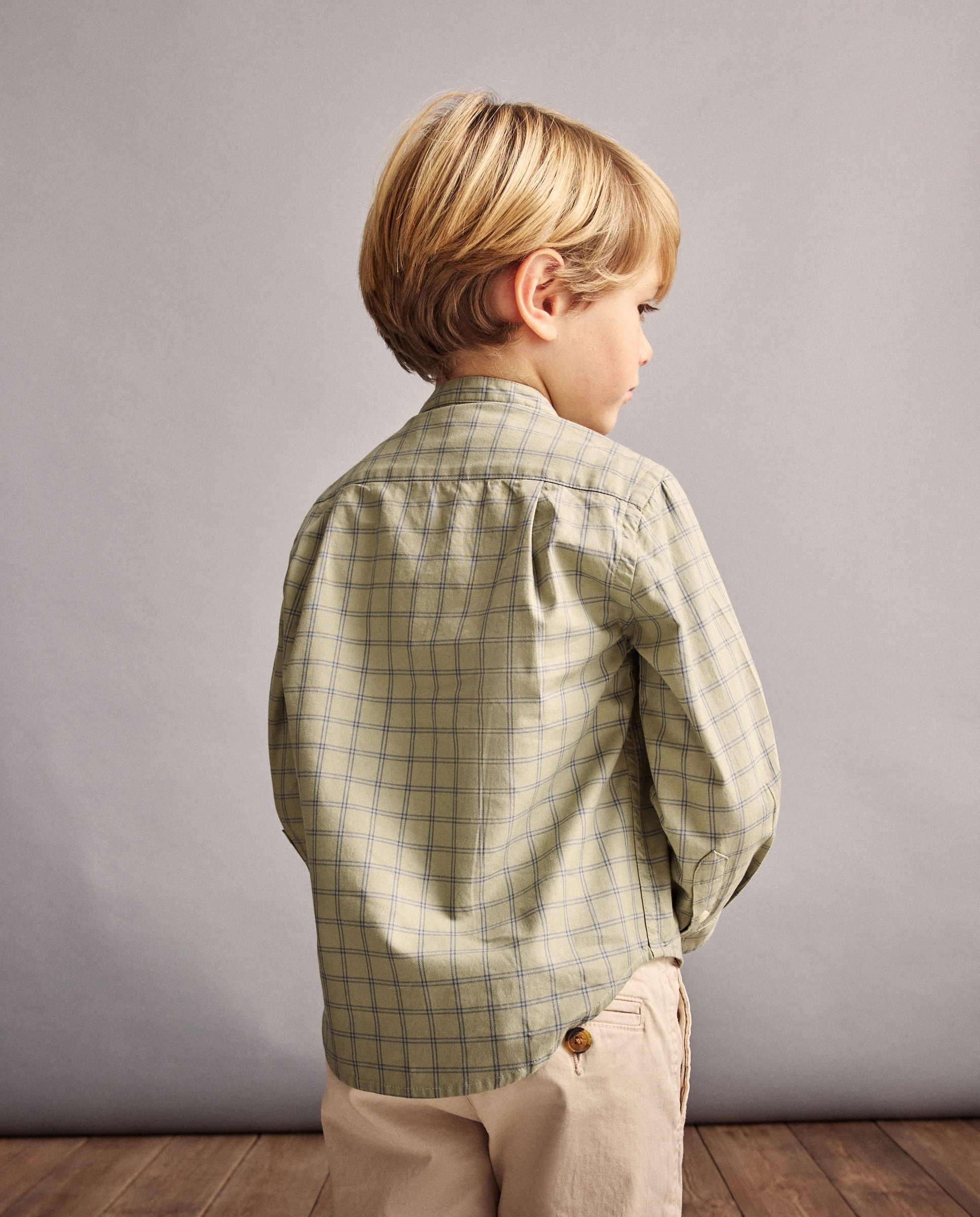 Camisa de Manga Comprida com Gola à Padre e Quadrados Tipo Janela Coconut El Corte Inglés Verde-3