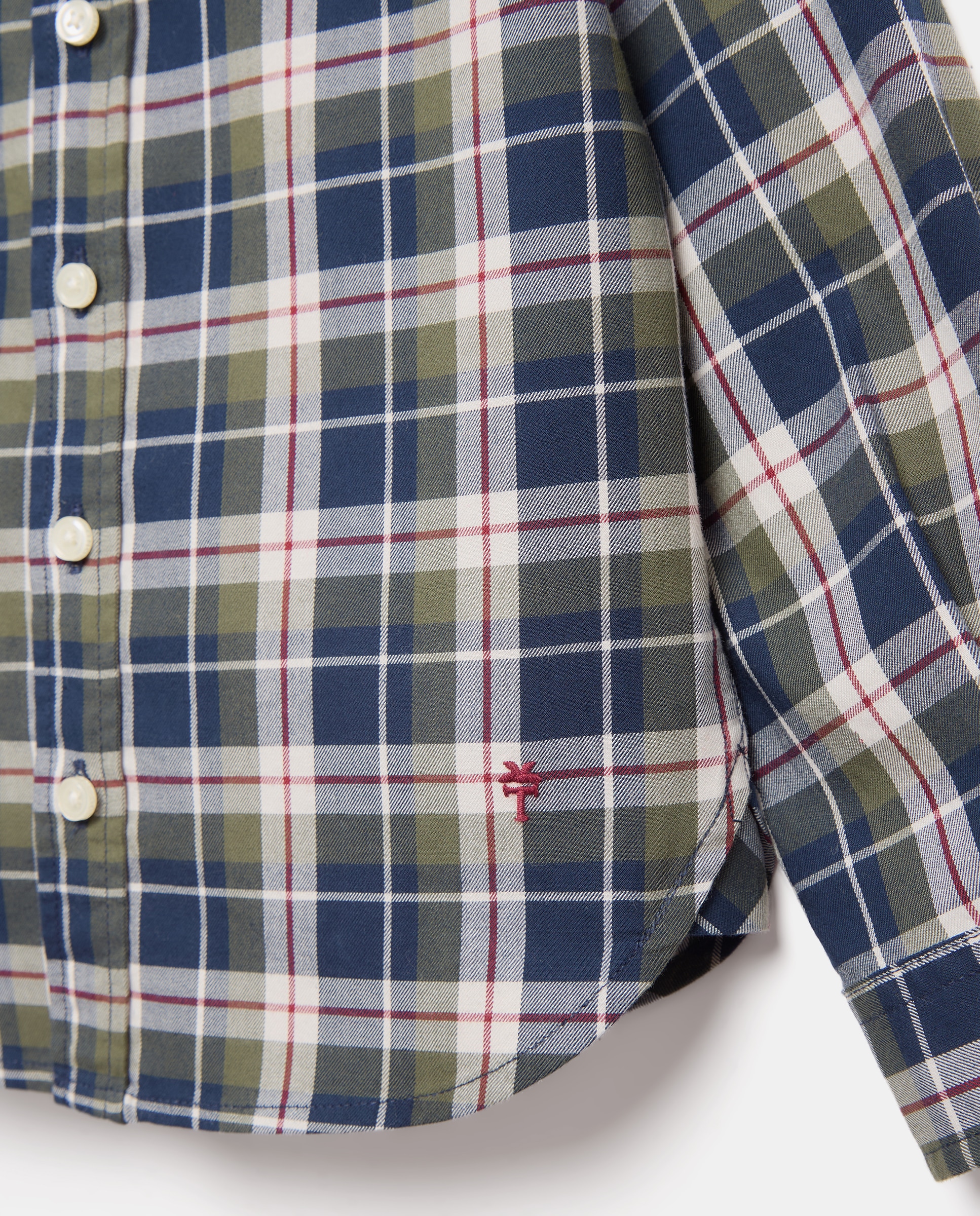 Camisa de Manga Comprida aos Quadrados Escoceses Azul-6