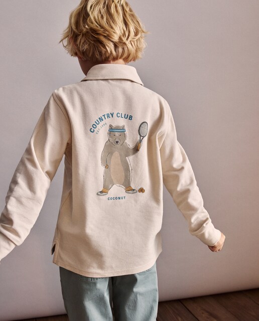 Imagem 0 de Polo Piqué de Manga Comprida com Estampado de Fantasia à Frente e Atrás