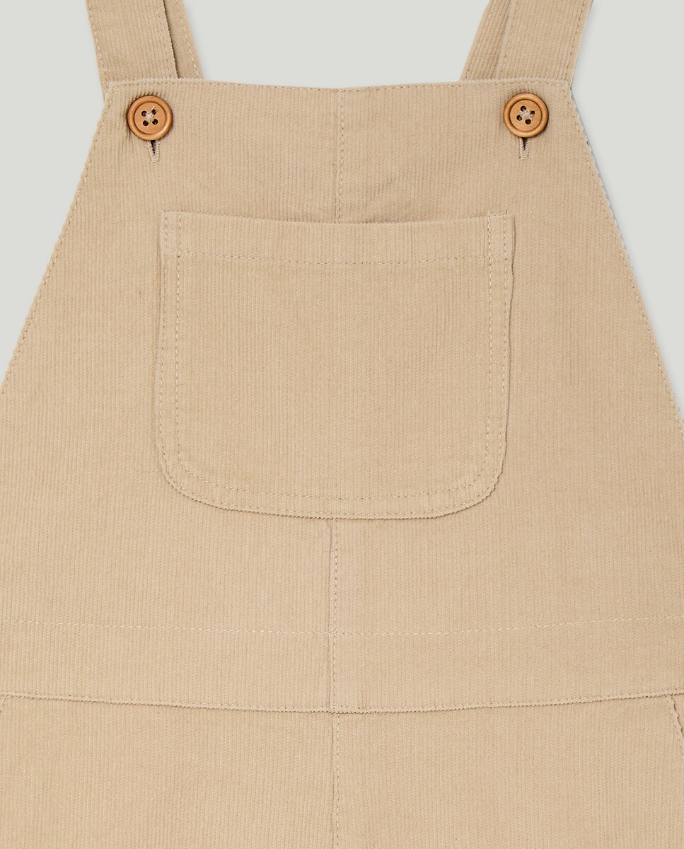 Jardineiras de Bombazina Fina de Algodão Bege-3