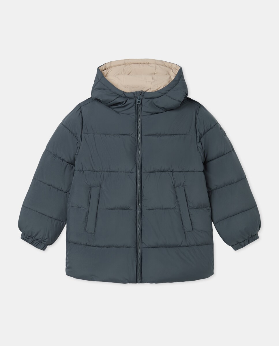 Blusão Acolchoado com Capuz e Bolsos Direitos Cinzento-claro-5