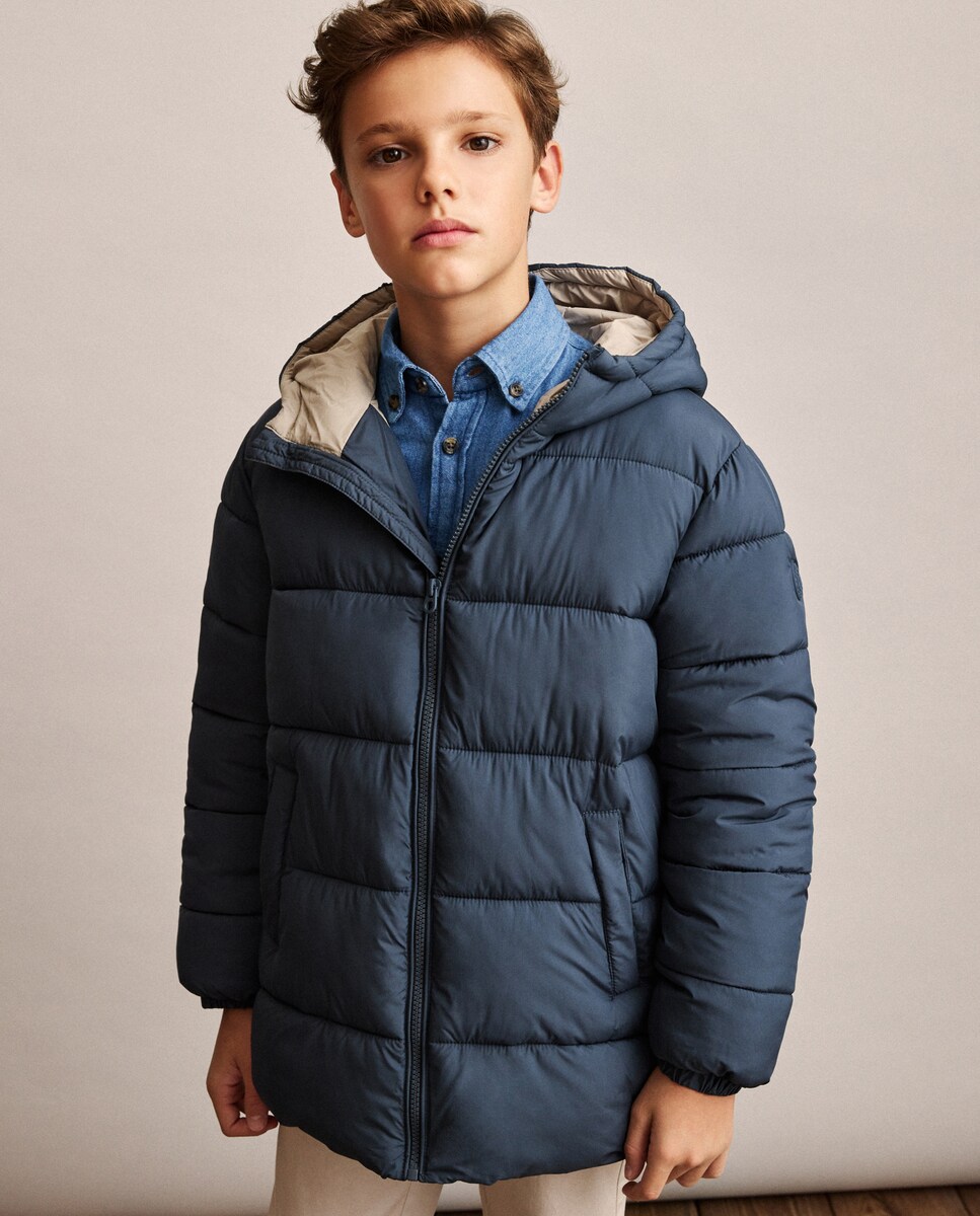 Blusão Acolchoado com Capuz e Bolsos Direitos Cinzento-claro-2