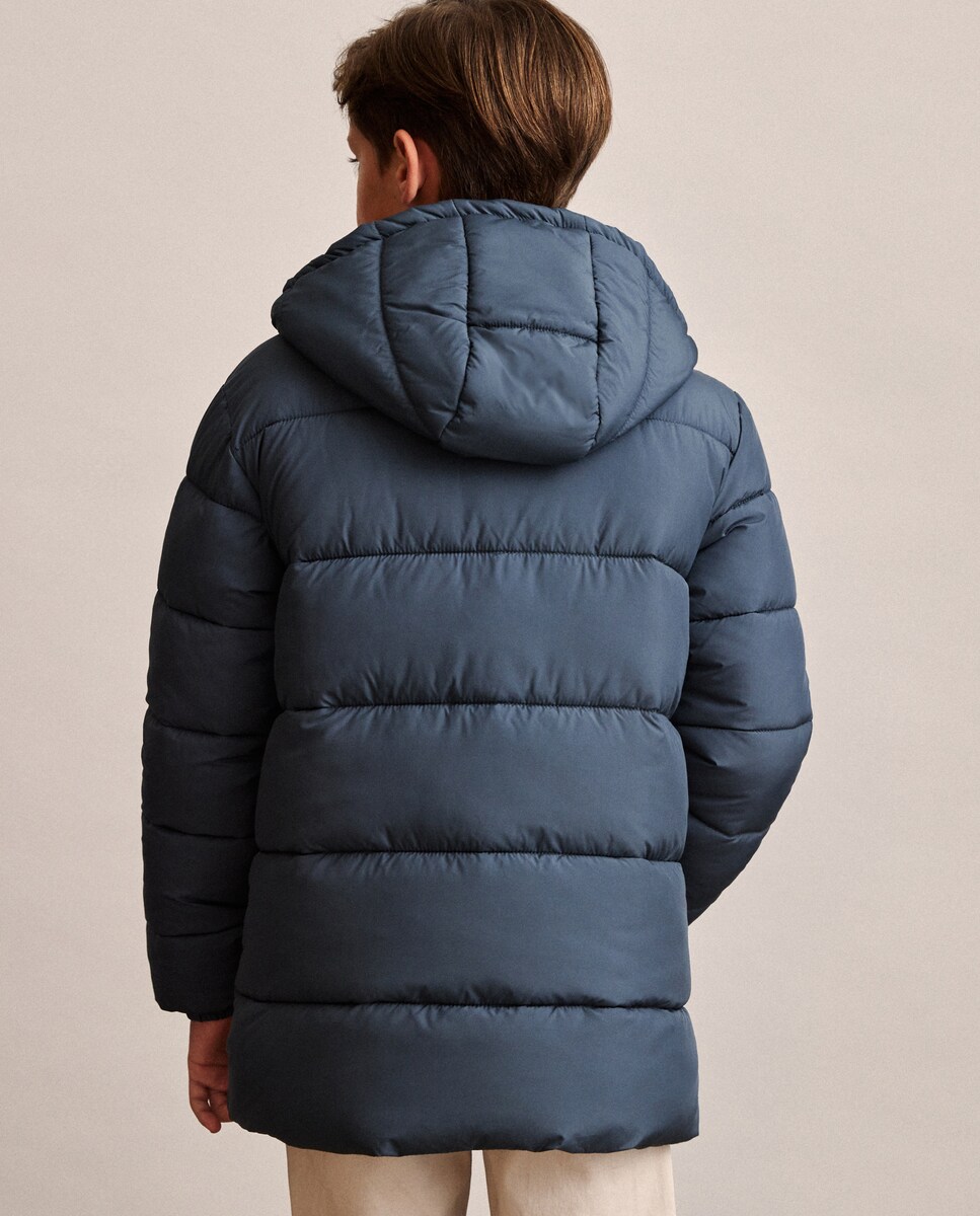 Blusão Acolchoado com Capuz e Bolsos Direitos Cinzento-claro-4