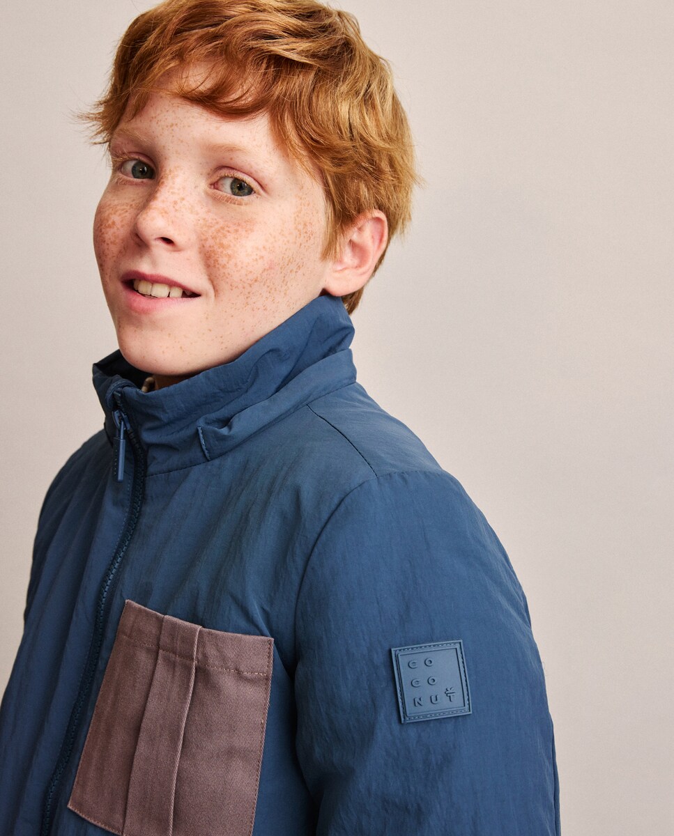 Sobretudo com Bolsos em Contraste e Interior com Pelo de Borrego Azul-escuro-2