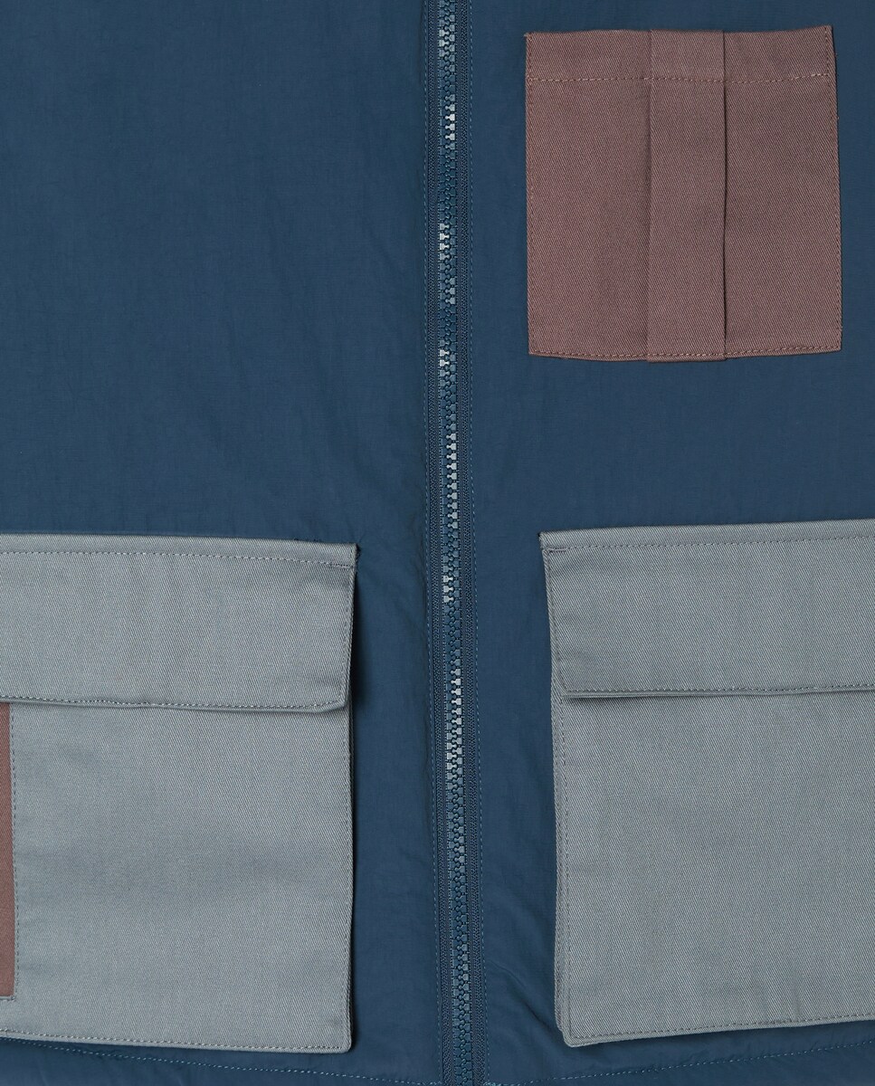 Sobretudo com Bolsos em Contraste e Interior com Pelo de Borrego Azul-escuro-6