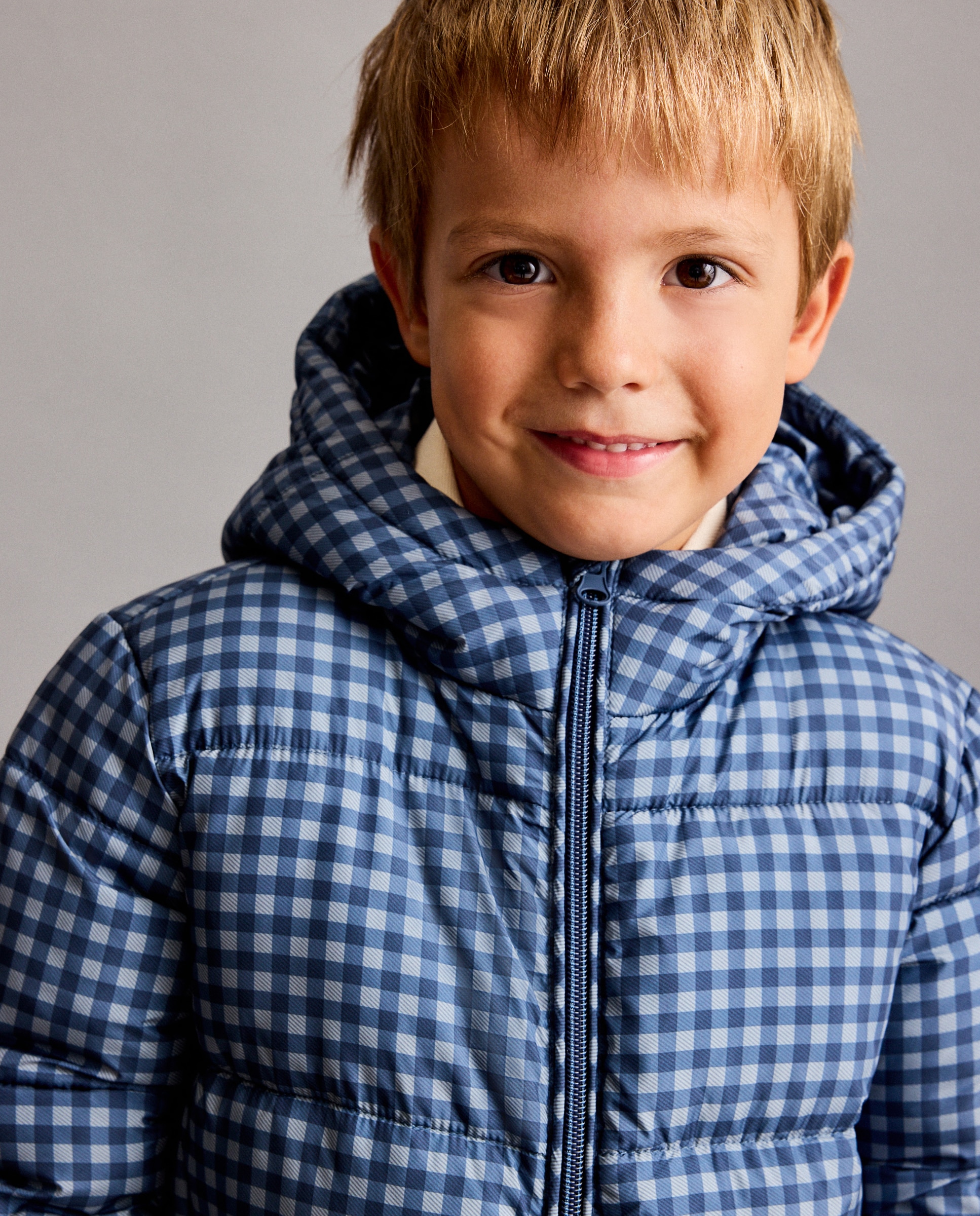 Blusão Acolchoado com Estampado aos Quadrados Vichy Azul-3