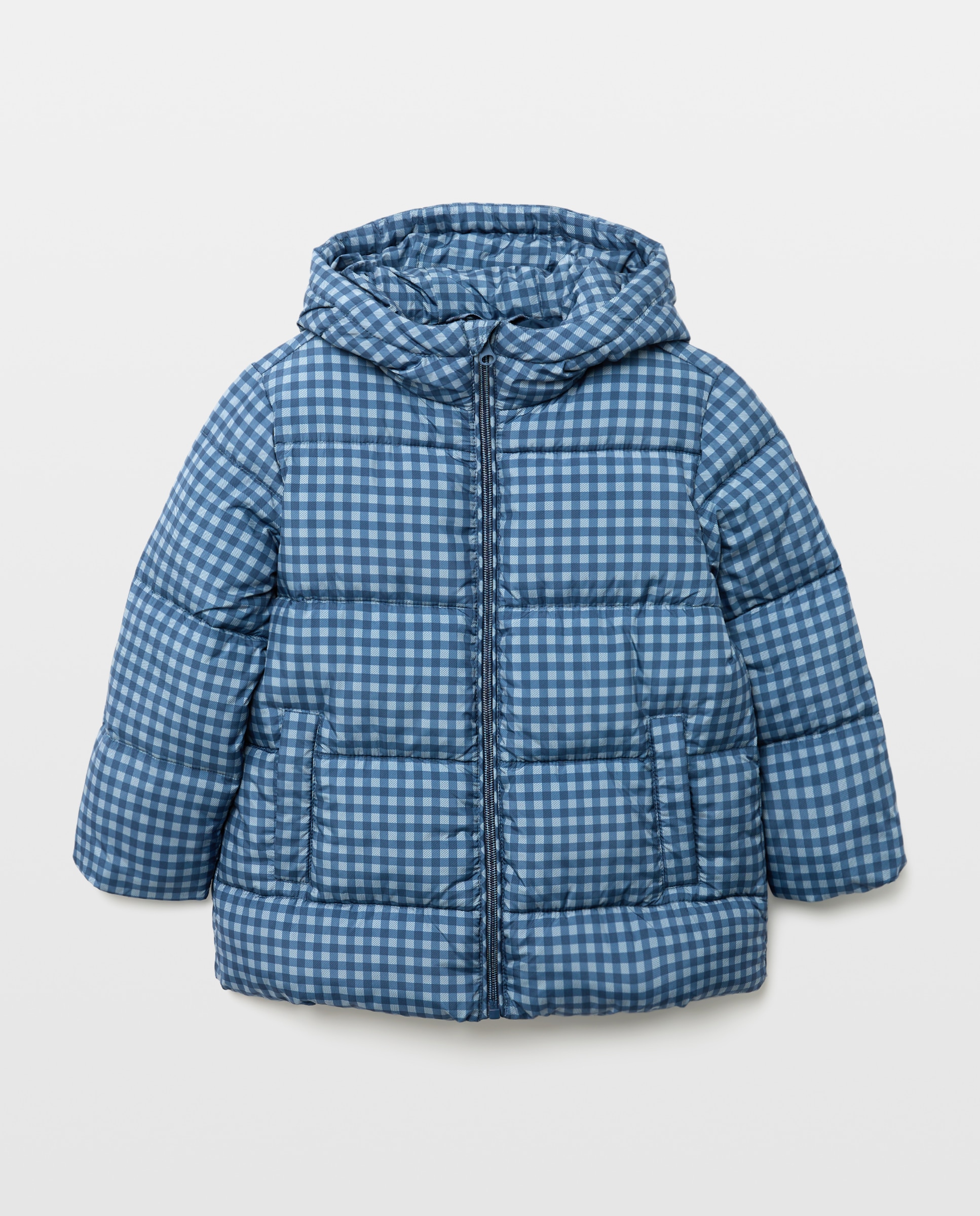 Blusão Acolchoado com Estampado aos Quadrados Vichy Azul-5