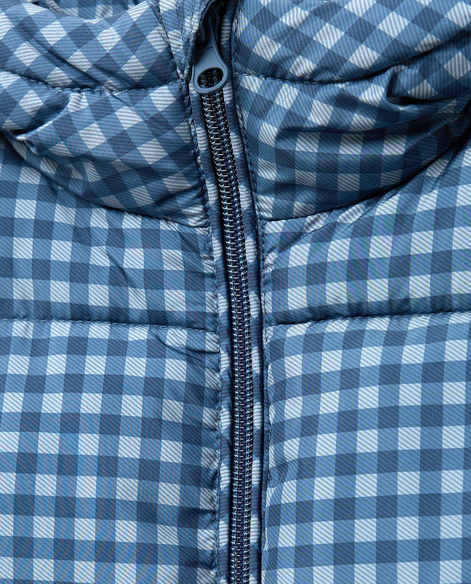 Blusão Acolchoado com Estampado aos Quadrados Vichy Azul-6