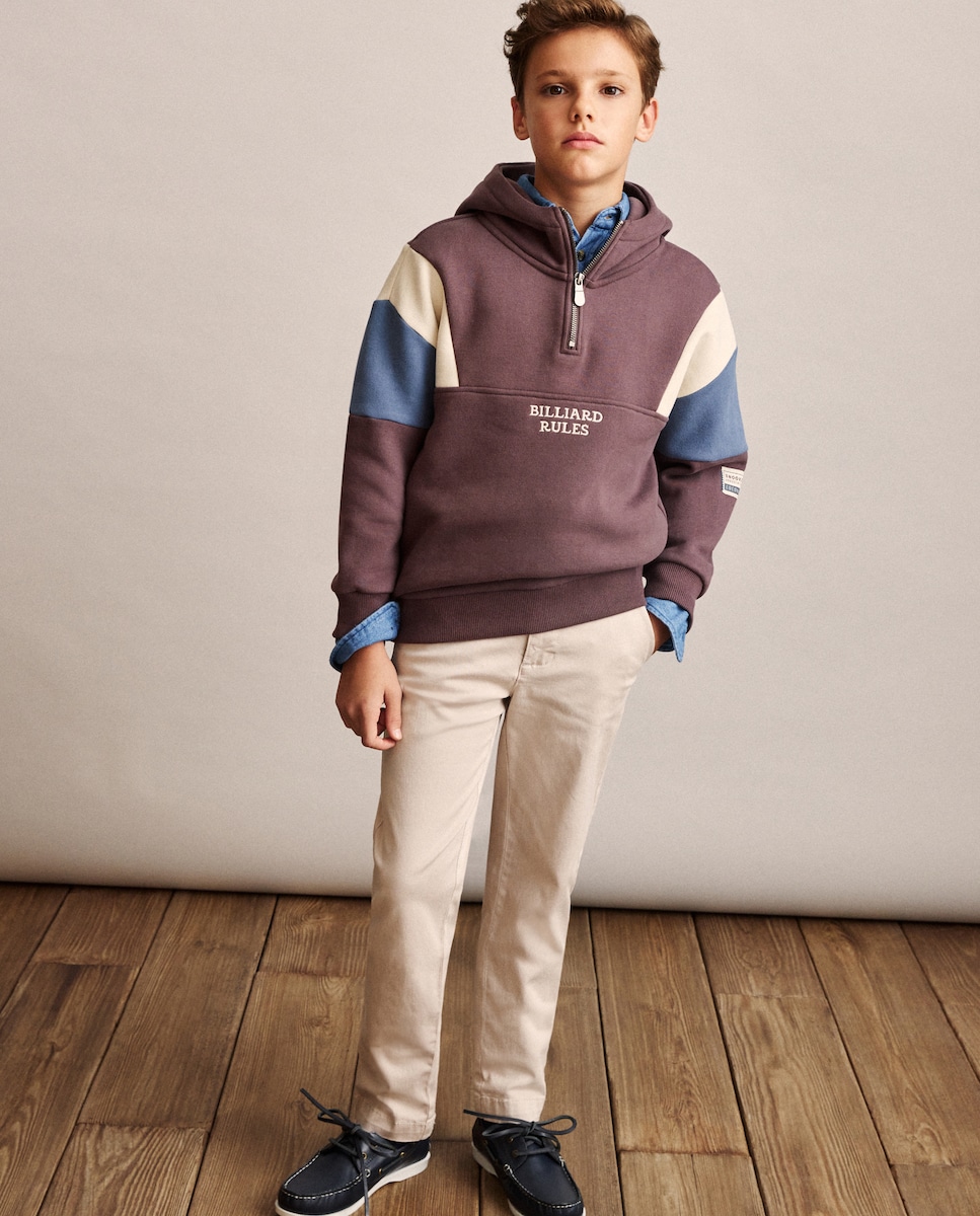 Sweatshirt com Capuz e Fecho de Correr com Color Block Multicolor-2