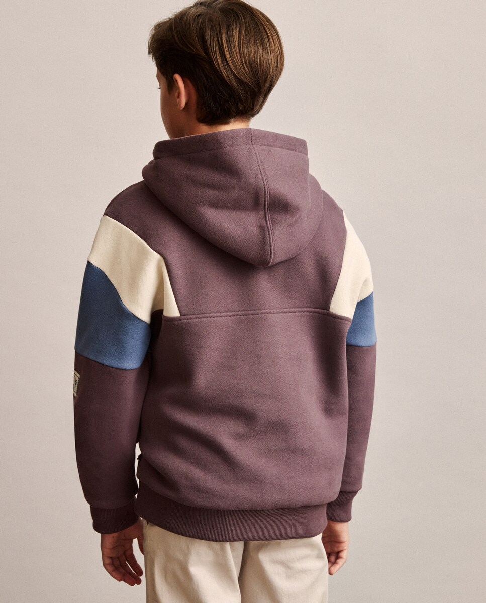 Sweatshirt com Capuz e Fecho de Correr com Color Block Multicolor-3