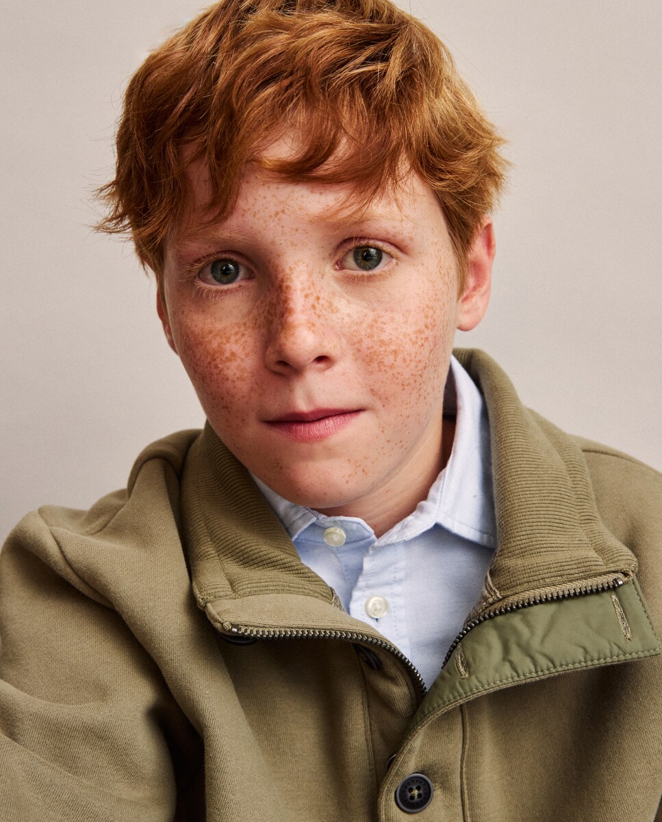 Sweatshirt Tipo Polo com Botões e Fecho de Correr 520 Caqui-2