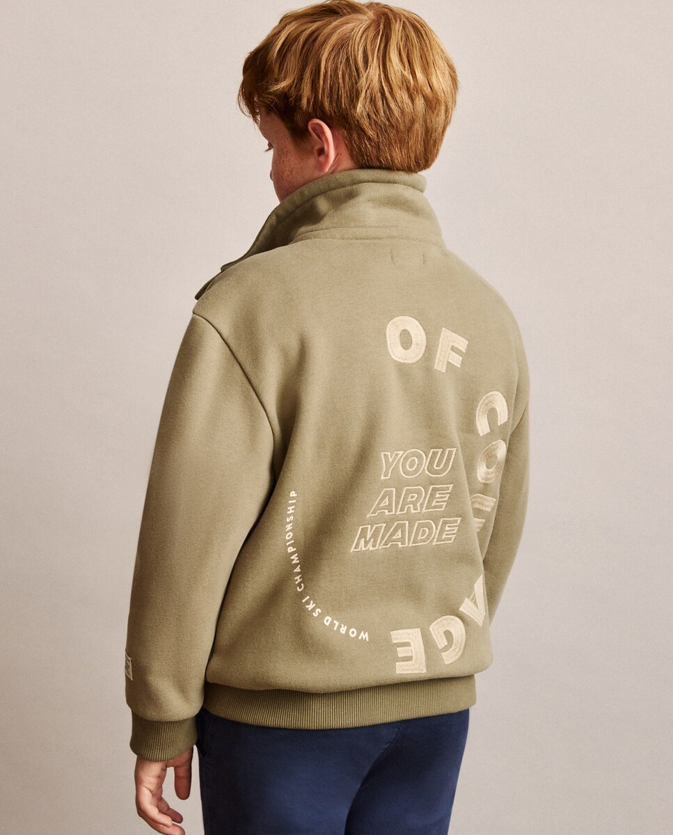 Sweatshirt Tipo Polo com Botões e Fecho de Correr 520 Caqui-4