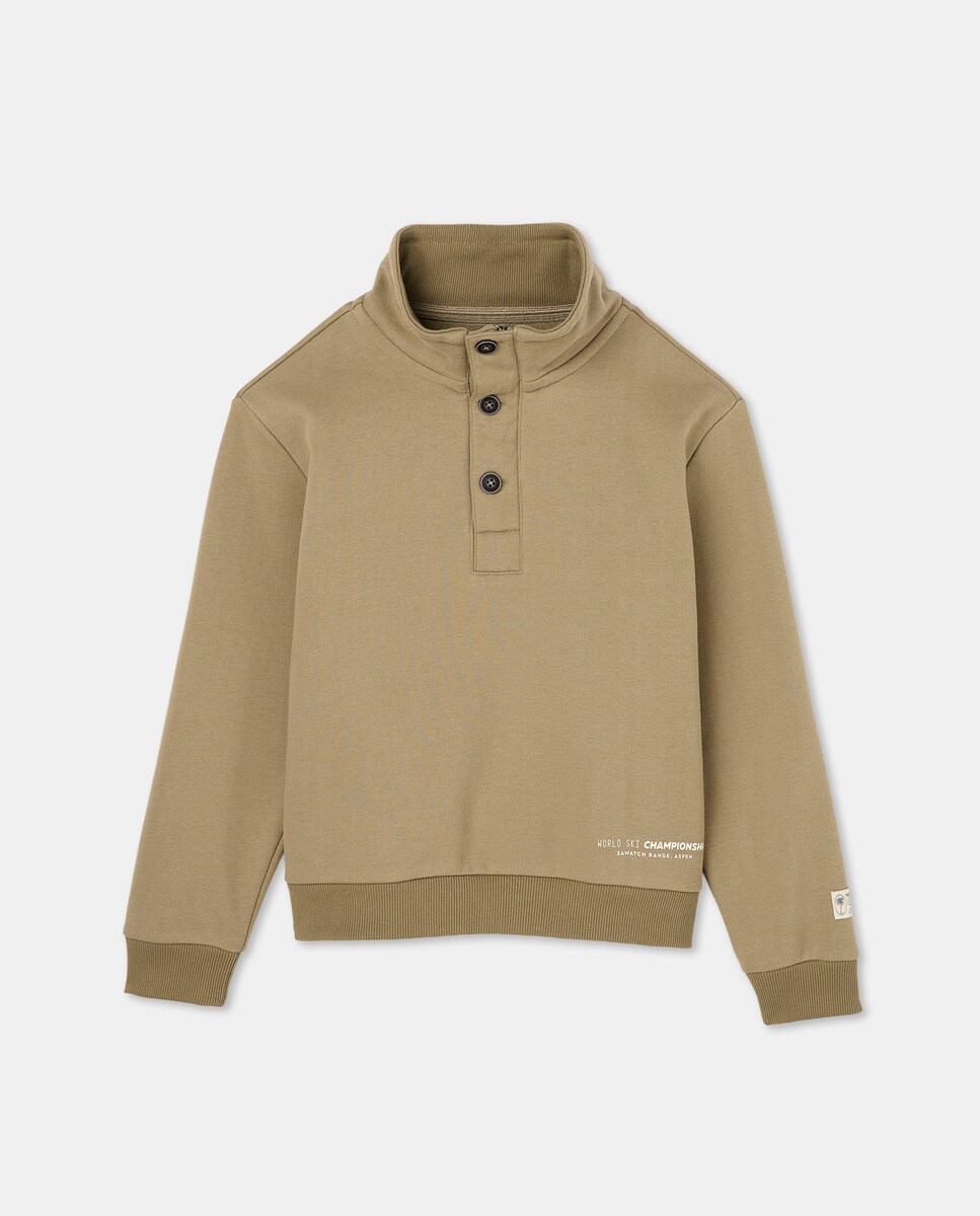 Sweatshirt Tipo Polo com Botões e Fecho de Correr 520 Caqui-5