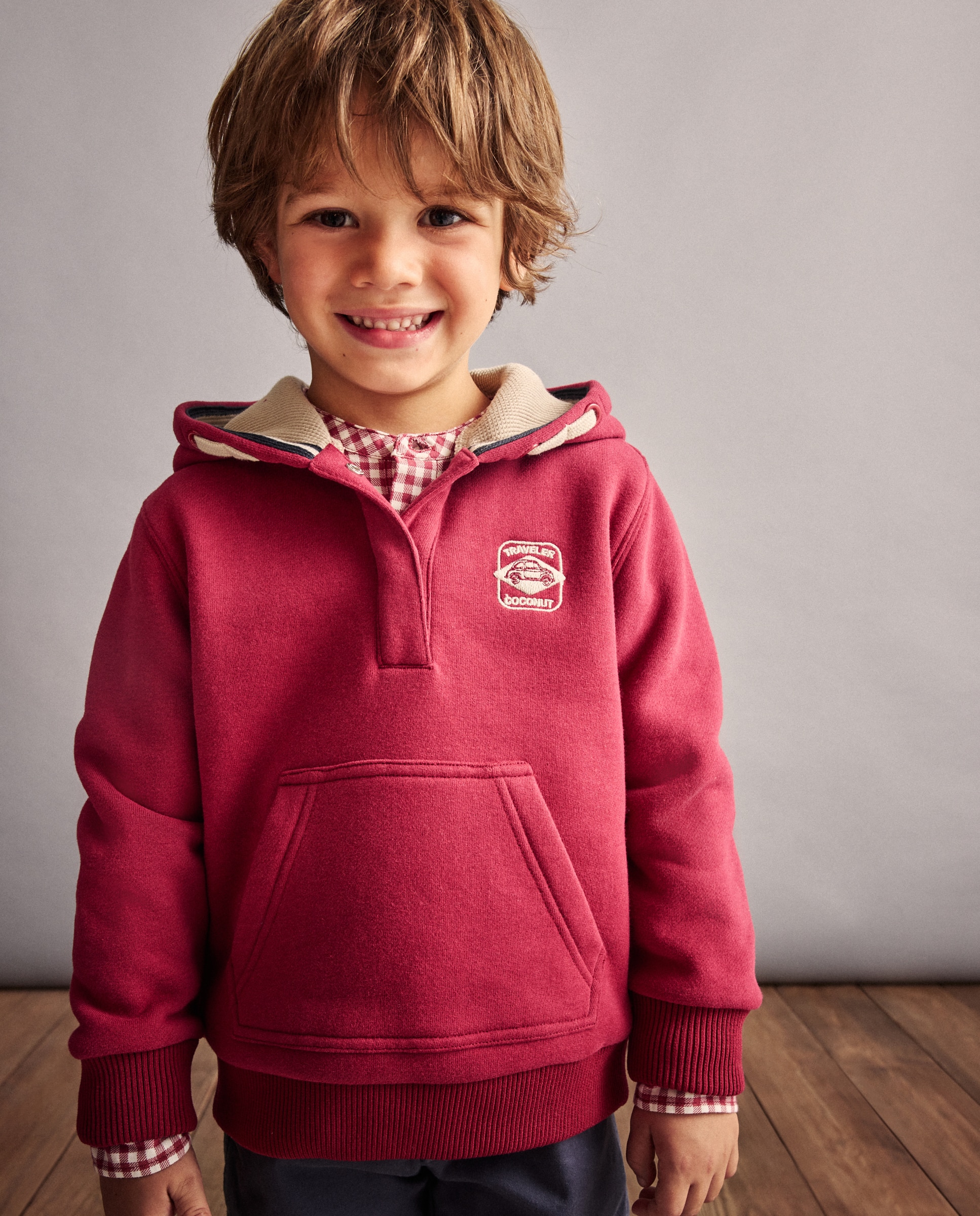 Sweatshirt de Capuz com Carcela, Estampado Posicional de Fantasia e Bolso Canguru Coconut El Corte Inglés Bordeaux-2