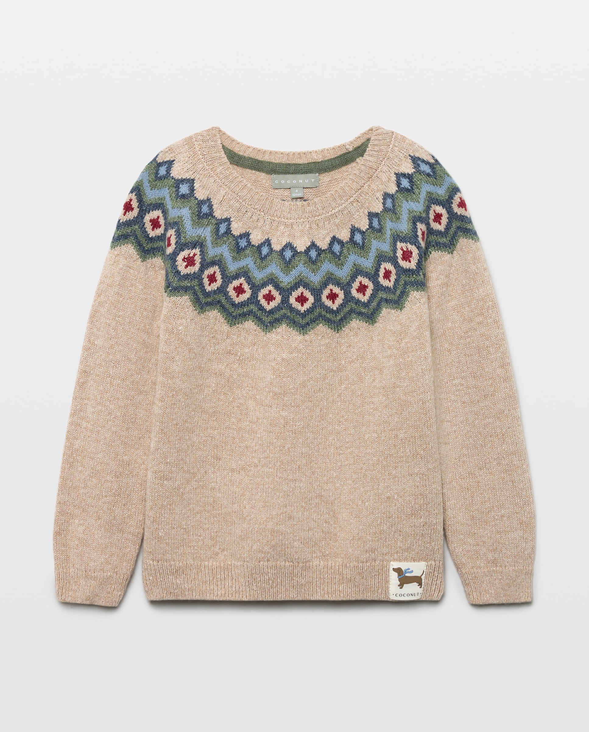 Camisola de Malha com Gola Redonda e Fantasia de Rebordo Decorativo Bege-4