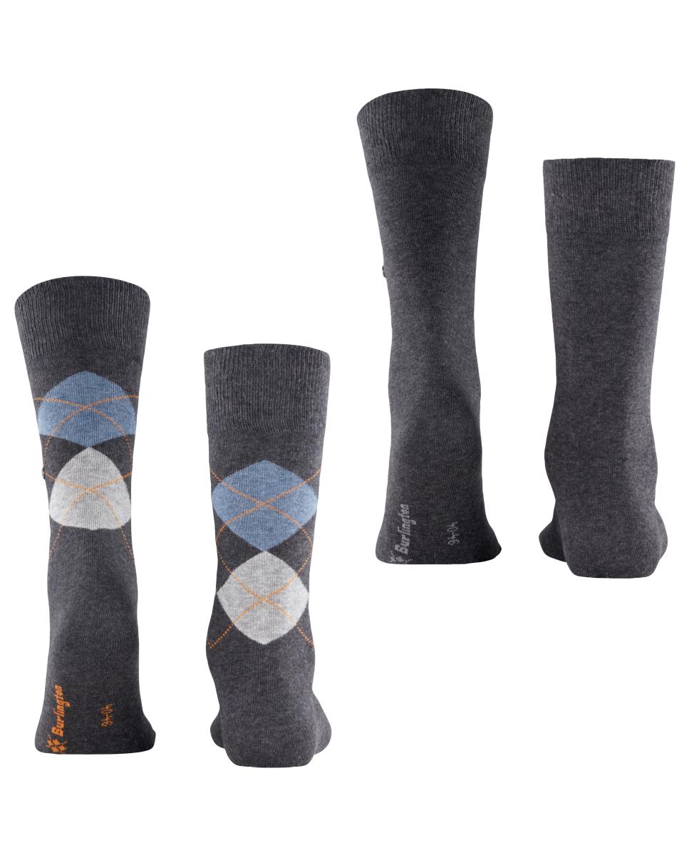 Pack de dois pares de meias de homem Burlington cinzentas com losangos Cinzento-escuro-2