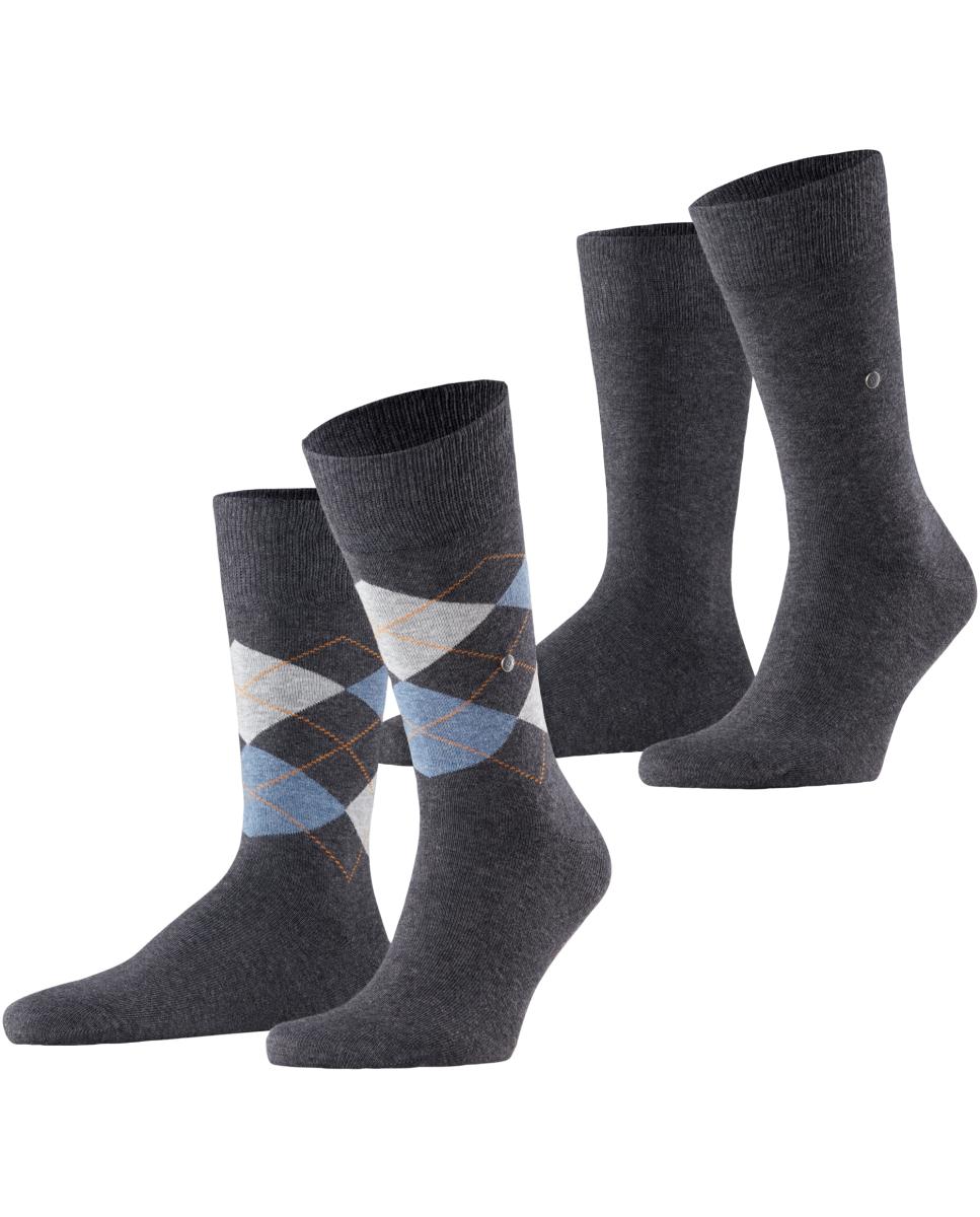 Pack de dois pares de meias de homem Burlington cinzentas com losangos Cinzento-escuro-3