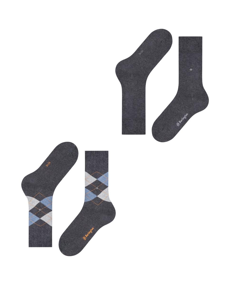 Pack de dois pares de meias de homem Burlington cinzentas com losangos Cinzento-escuro-4