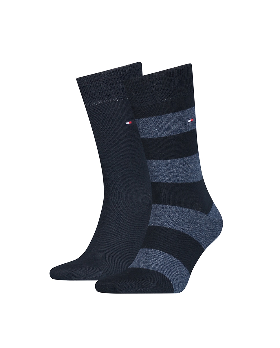 Pack de 2 pares de meias de homem Tommy Hilfiger às riscas e lisas Azul-marinho-1