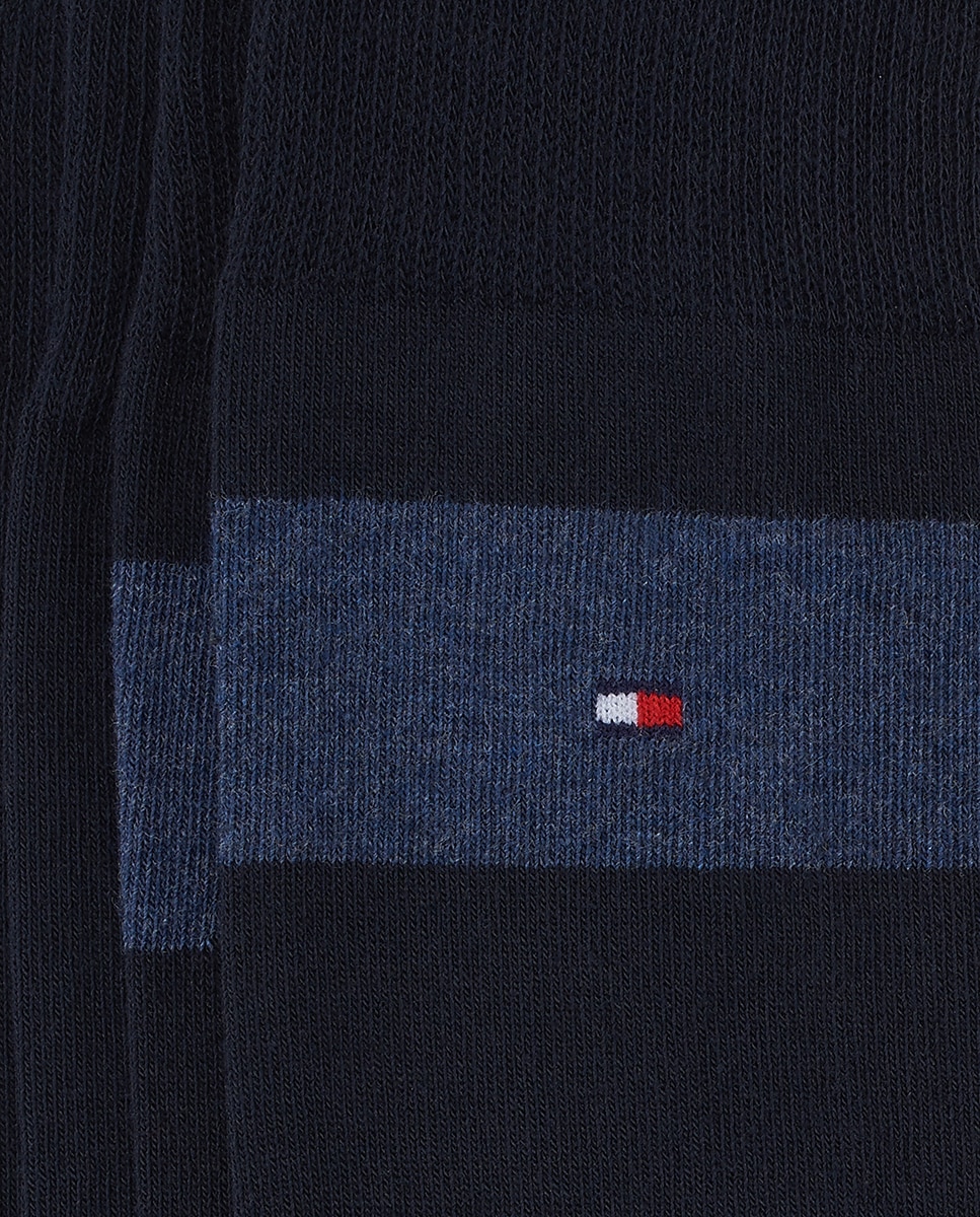 Pack de 2 pares de meias de homem Tommy Hilfiger às riscas e lisas Azul-marinho-2