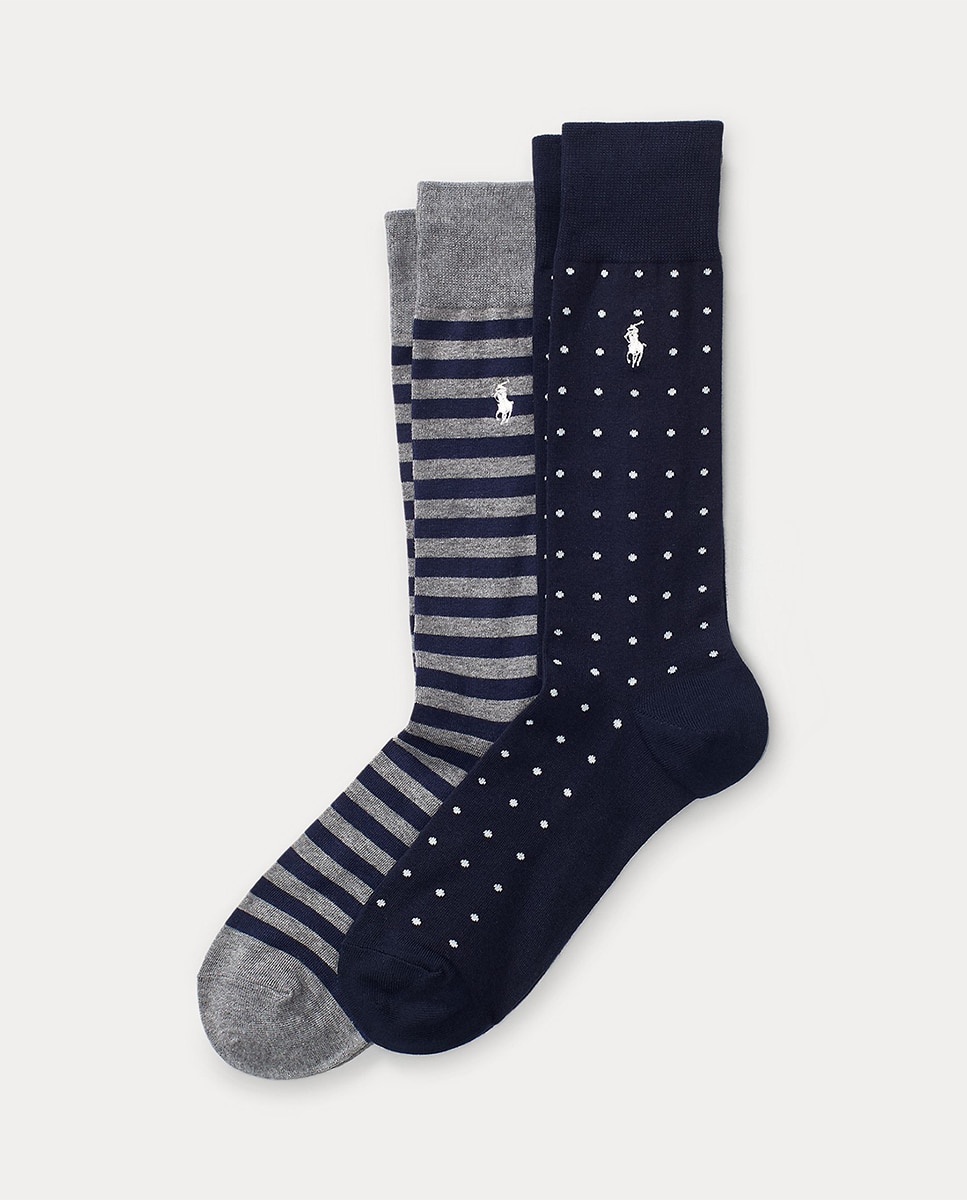 Caixa de Dois Pares de Meias Curtas às Bolinhas e às Riscas Azul-marinho-1