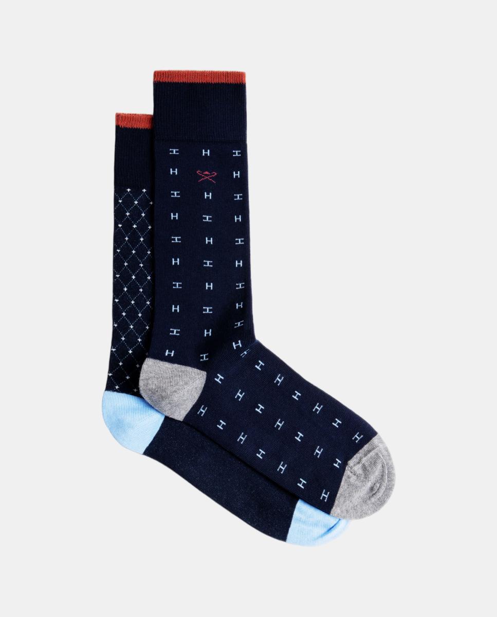 Pack de dos calcetines de hombre estampados - Hackett - Azul Azul-1