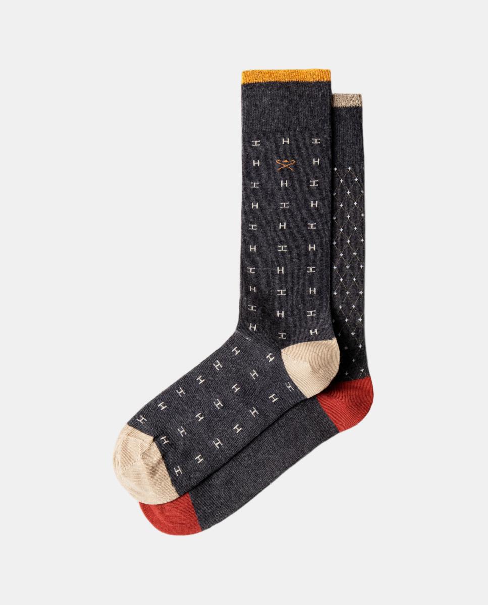 Pack de dos calcetines de hombre estampados - Hackett - Gris Gris-2