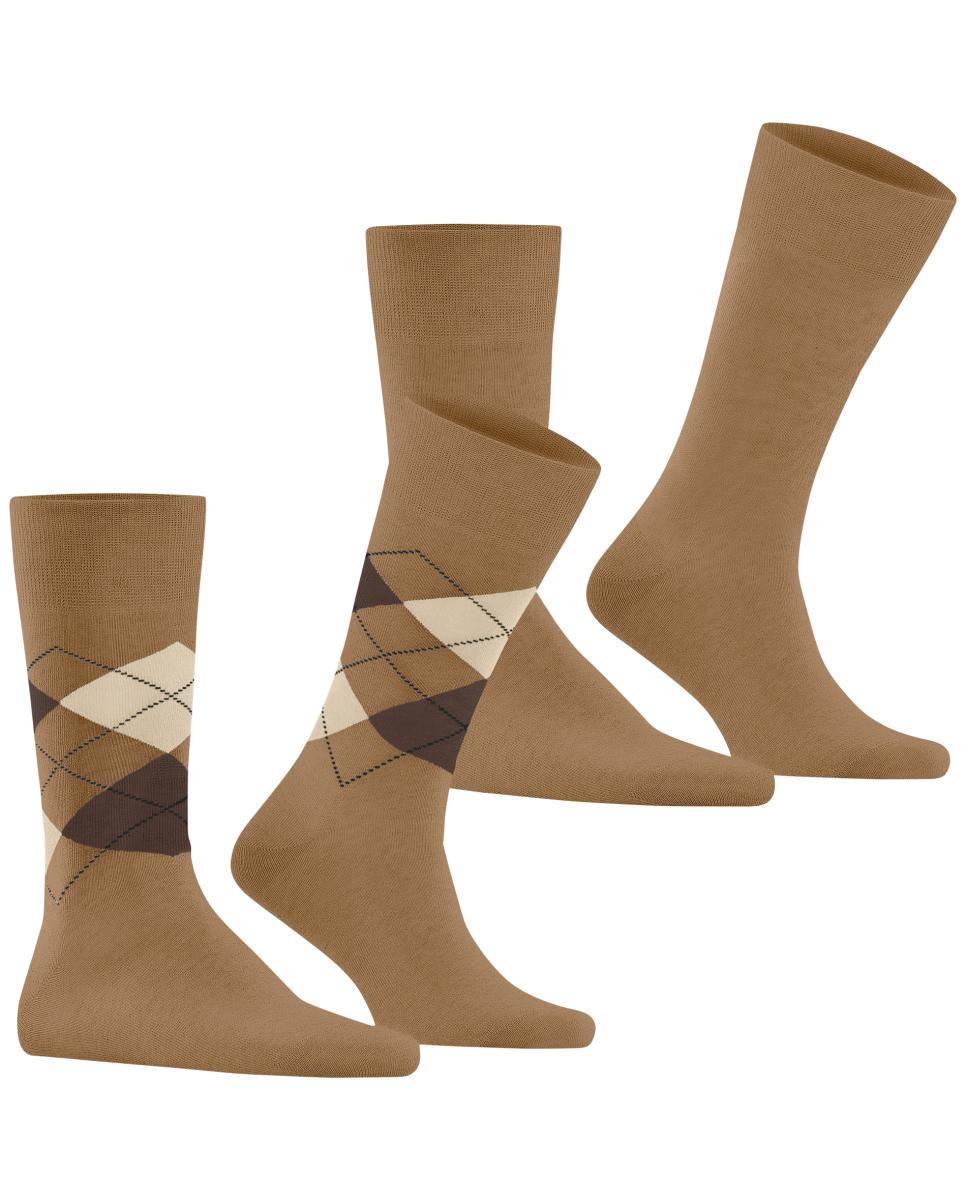 Pack de dos calcetines de caballero 1 liso y otro con rombos - Burlington - Camel Camel-1
