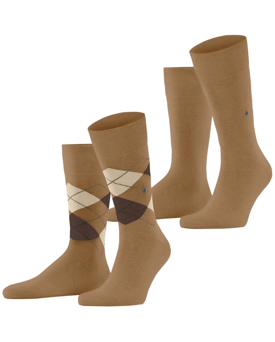 Pack de dos calcetines de caballero 1 liso y otro con rombos - Burlington - Camel Camel-3