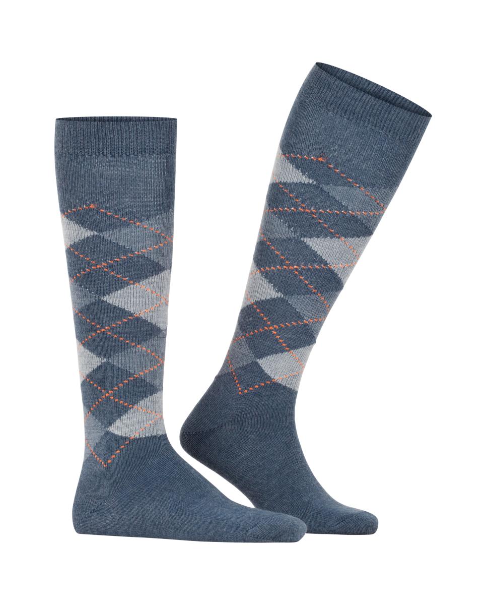 Calcetines altos de caballero con rombos - Burlington - Azul índigo Azul índigo-1