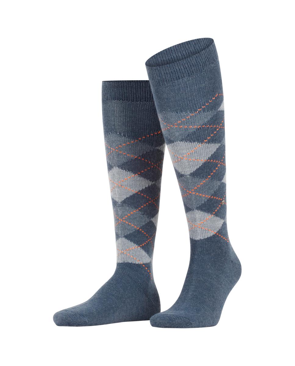 Calcetines altos de caballero con rombos - Burlington - Azul índigo Azul índigo-3