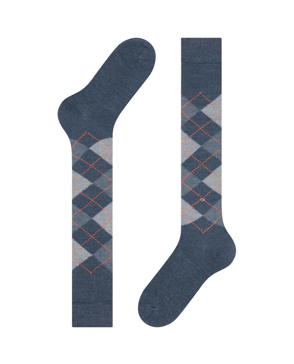 Calcetines altos de caballero con rombos - Burlington - Azul índigo Azul índigo-4