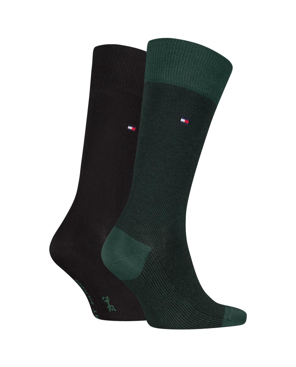 Pack de 2 pares de calcetines de ojo de perdiz con rayas de hombre - Tommy Hilfiger - Verde oscuro Verde oscuro-1