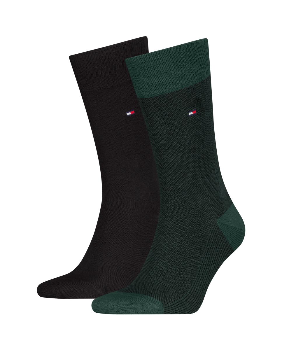 Pack de 2 pares de calcetines de ojo de perdiz con rayas de hombre - Tommy Hilfiger - Verde oscuro Verde oscuro-2